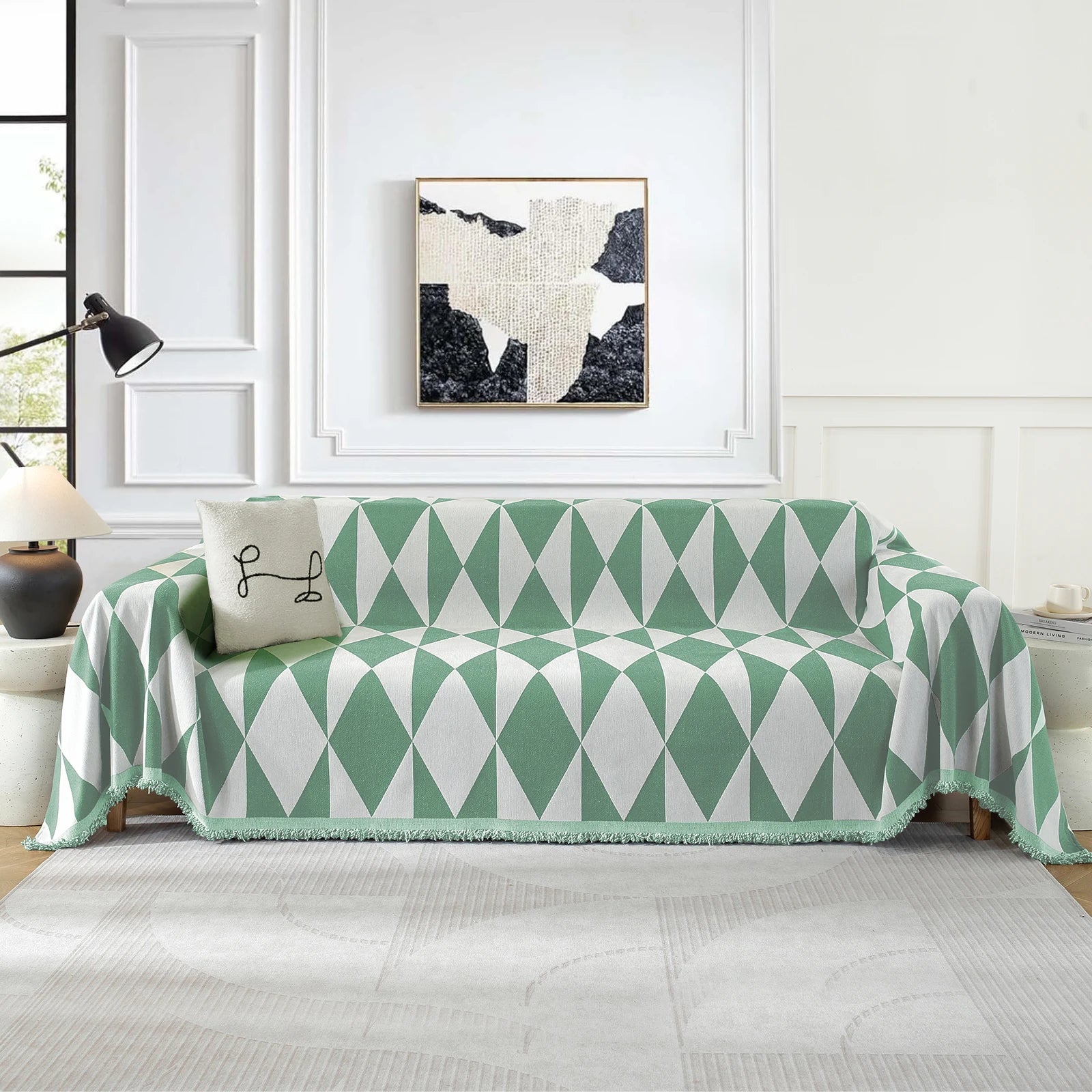 YSTYLE 3 Seater Sofa Blanket , Full Coverage, Stain-Resistant, All-Season Design,Geometric Rhombus