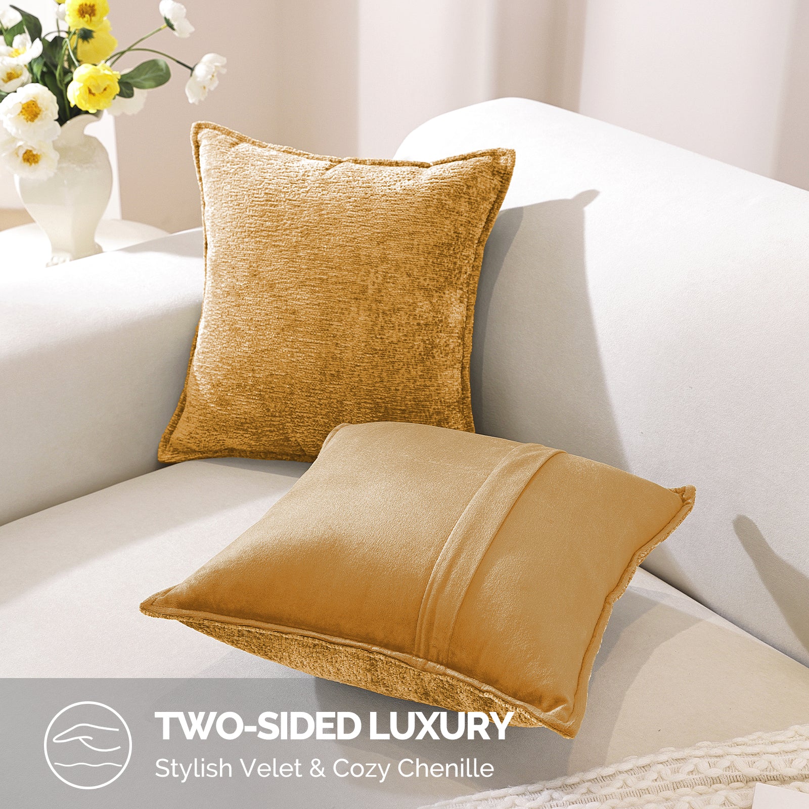 Ystyle Chenille Sofa Cushion Covers 60 x 60 cm, 2 Pieces, Soft Durable Heart-Shaped Cushion Cover, Decorative Elegant Pillow Case for Living Room