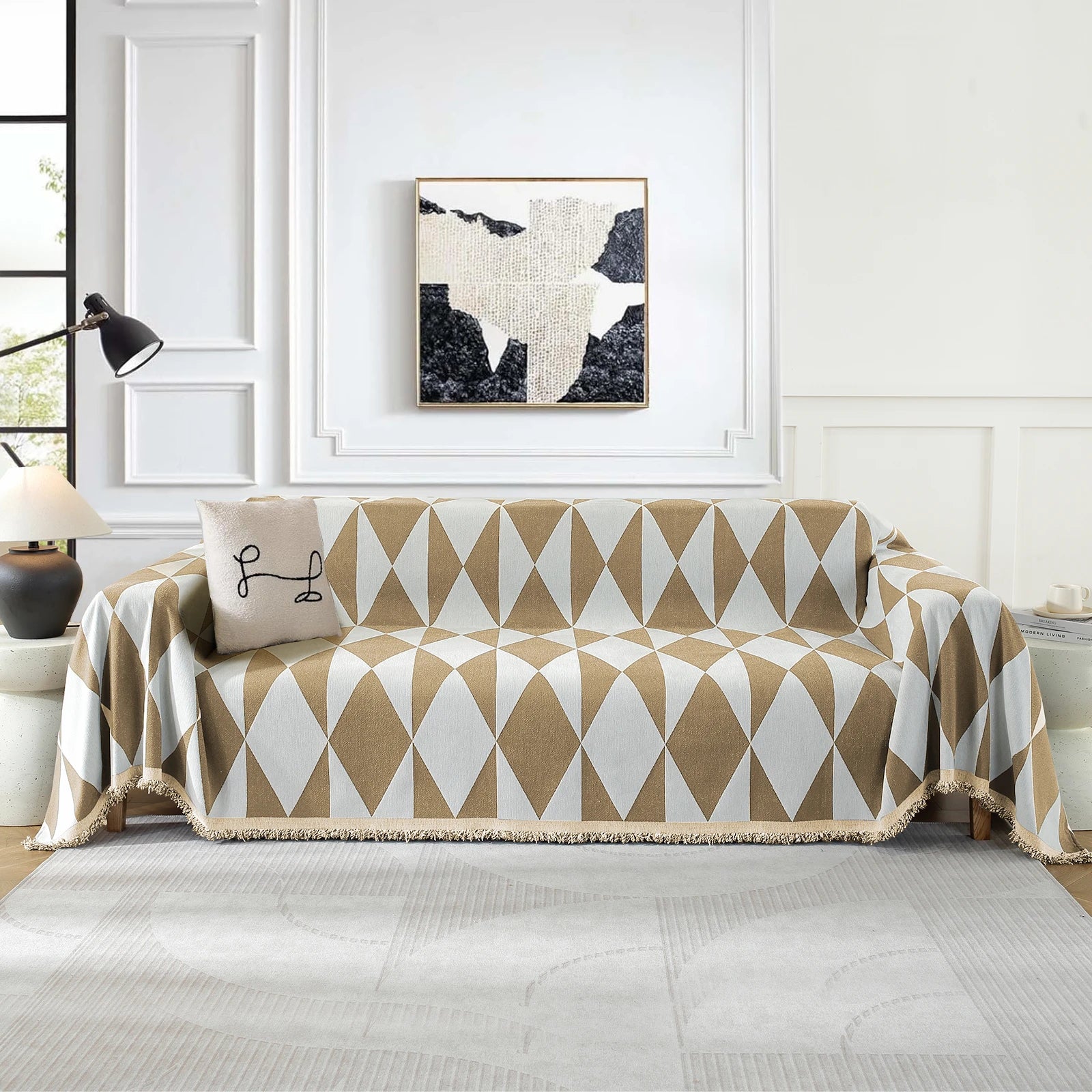 YSTYLE 2 Seater Sofa Blanket , Full Coverage, Stain-Resistant, All-Season Design,Geometric Rhombus