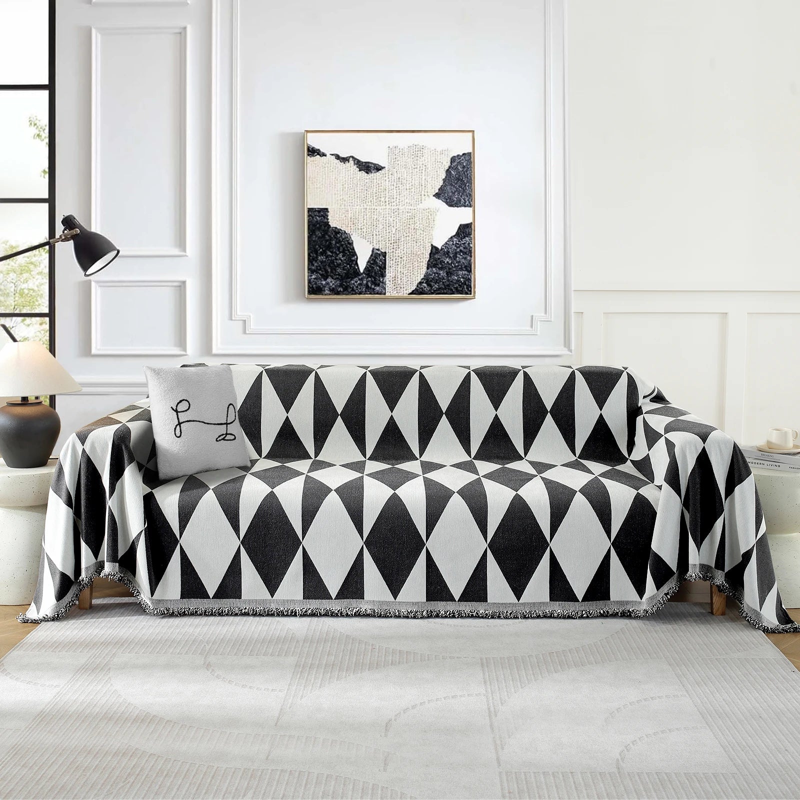 YSTYLE 1 Seater Sofa Blanket , Full Coverage, Stain-Resistant, All-Season Design,Geometric Rhombus