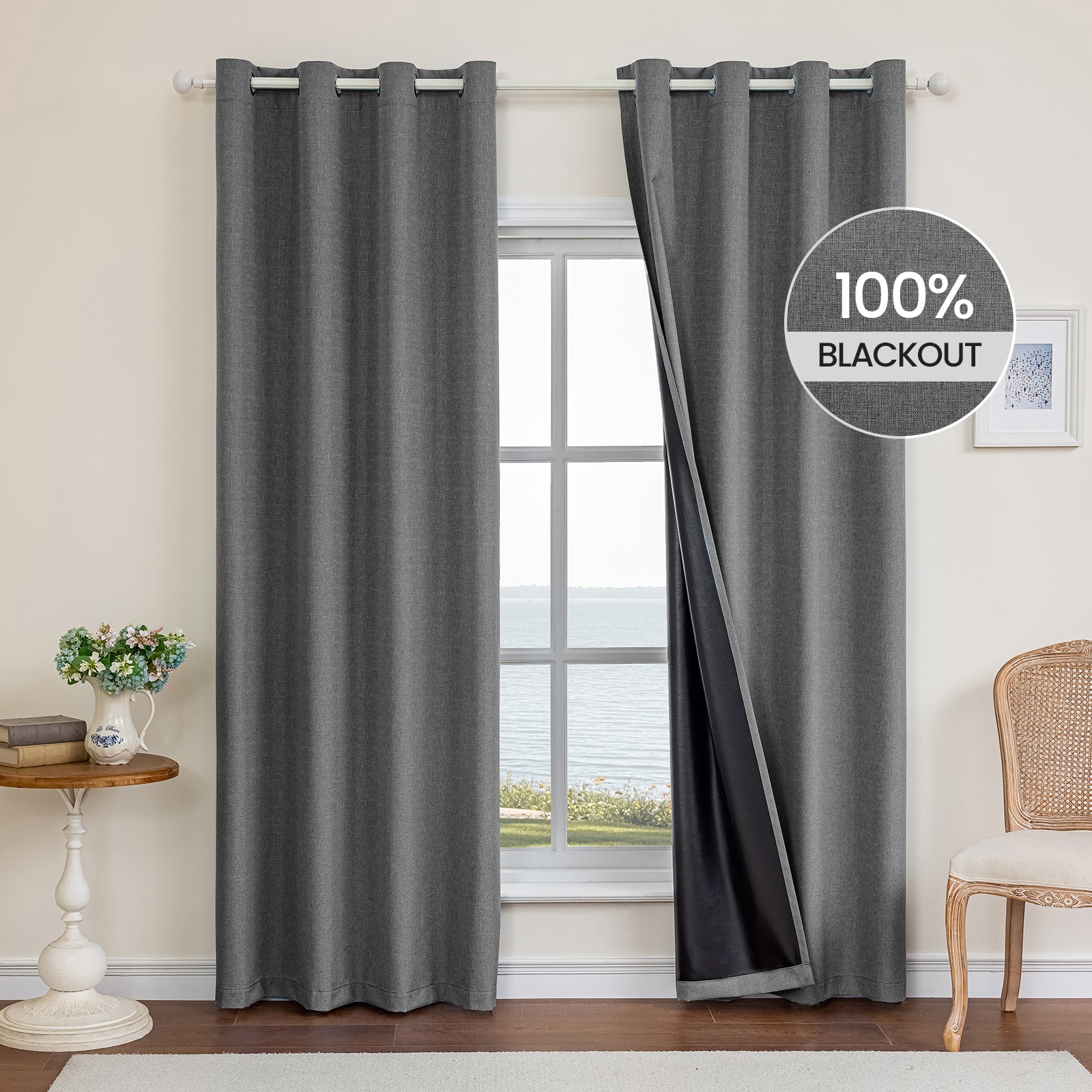 YSTYLE Schwarze Unifarbene Thermoisolierte Ösen-Verdunklungs-Vorhänge