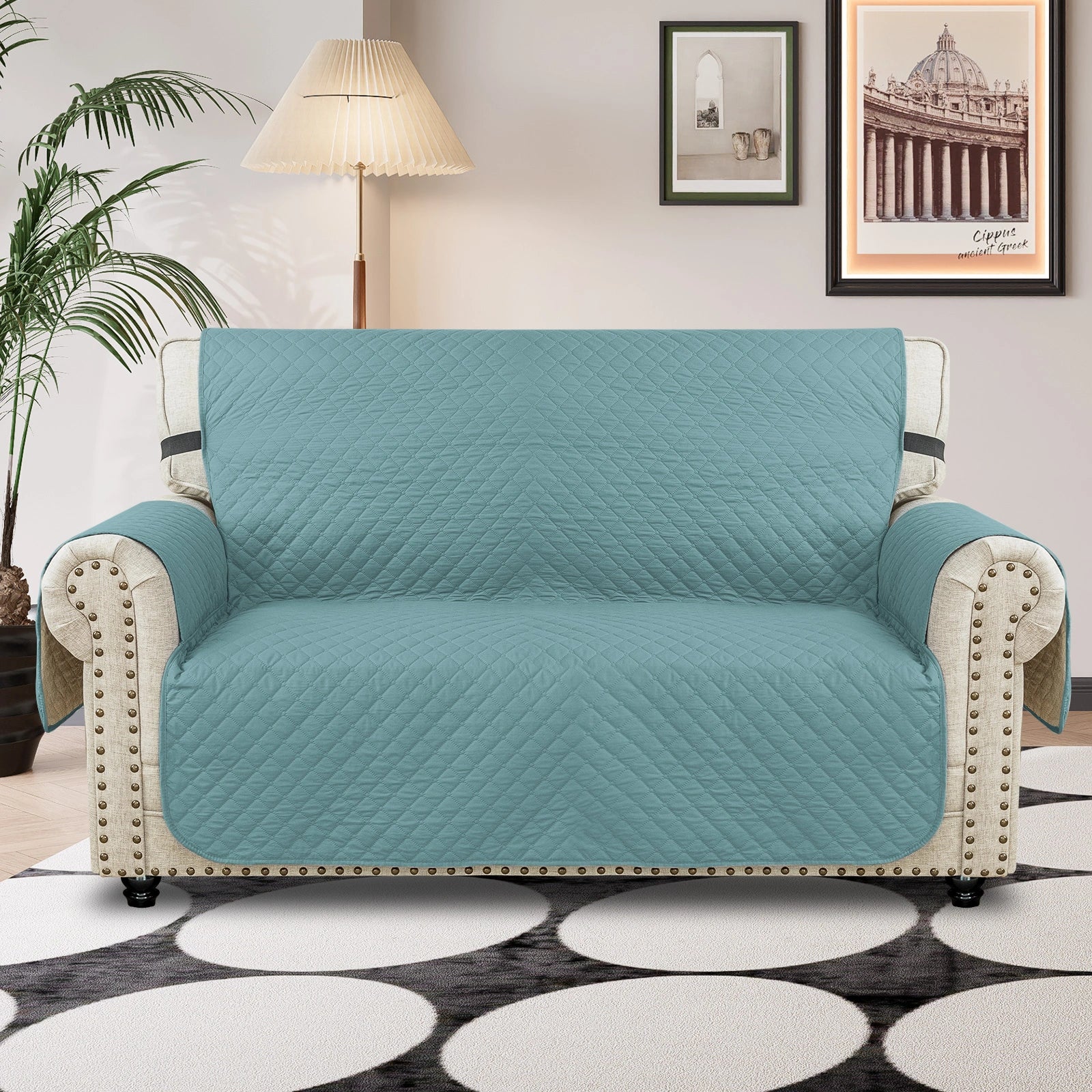 YSTYLE 2 Seater Couch Protector & WaterProof – Stretch Sofa Cover, Anti-Slip with Storage Pocket, Ideal for Pets-Rhombic