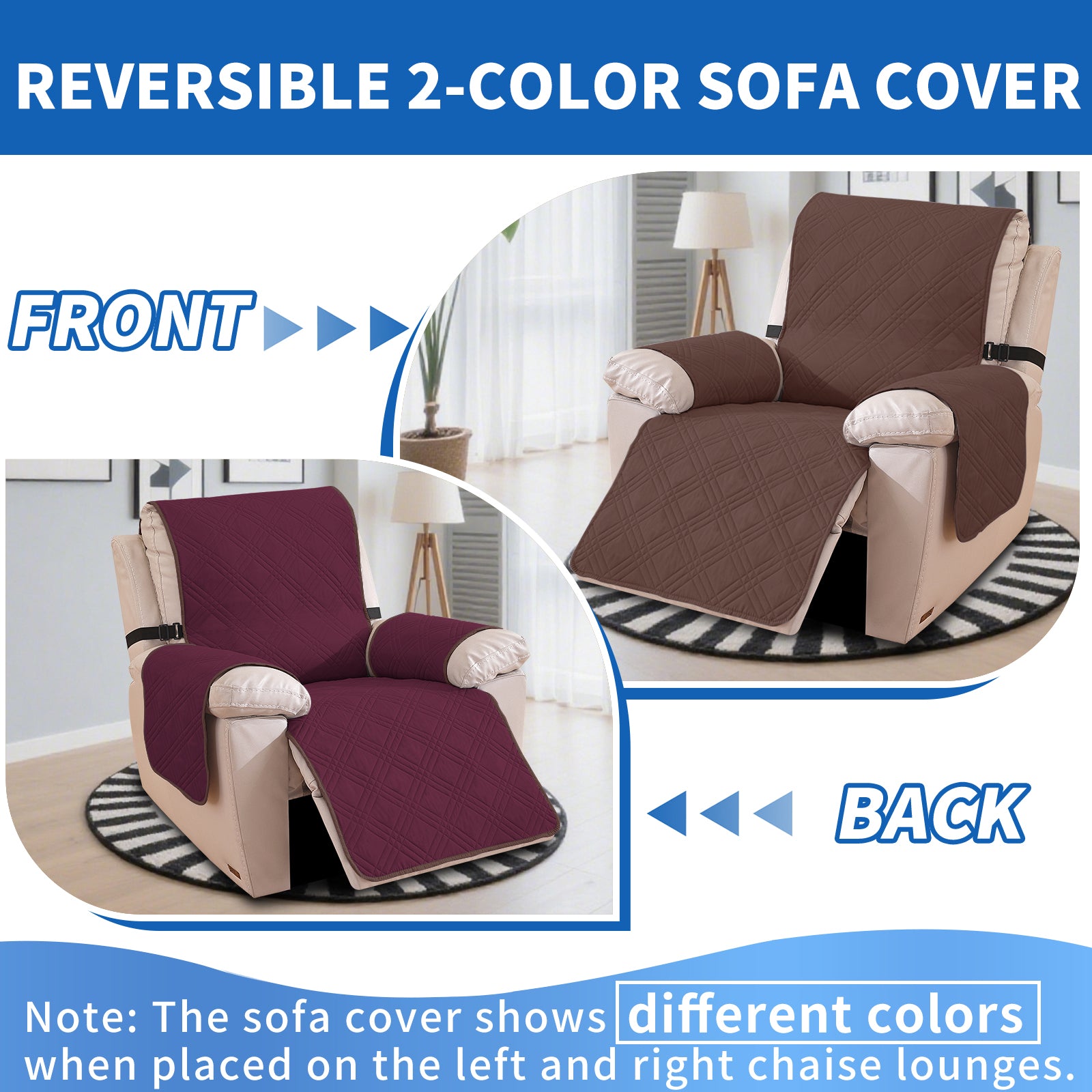 YSTYLE Reversible Reclining Armchair Cover with Armrests Anti Scratch-YSTYLE