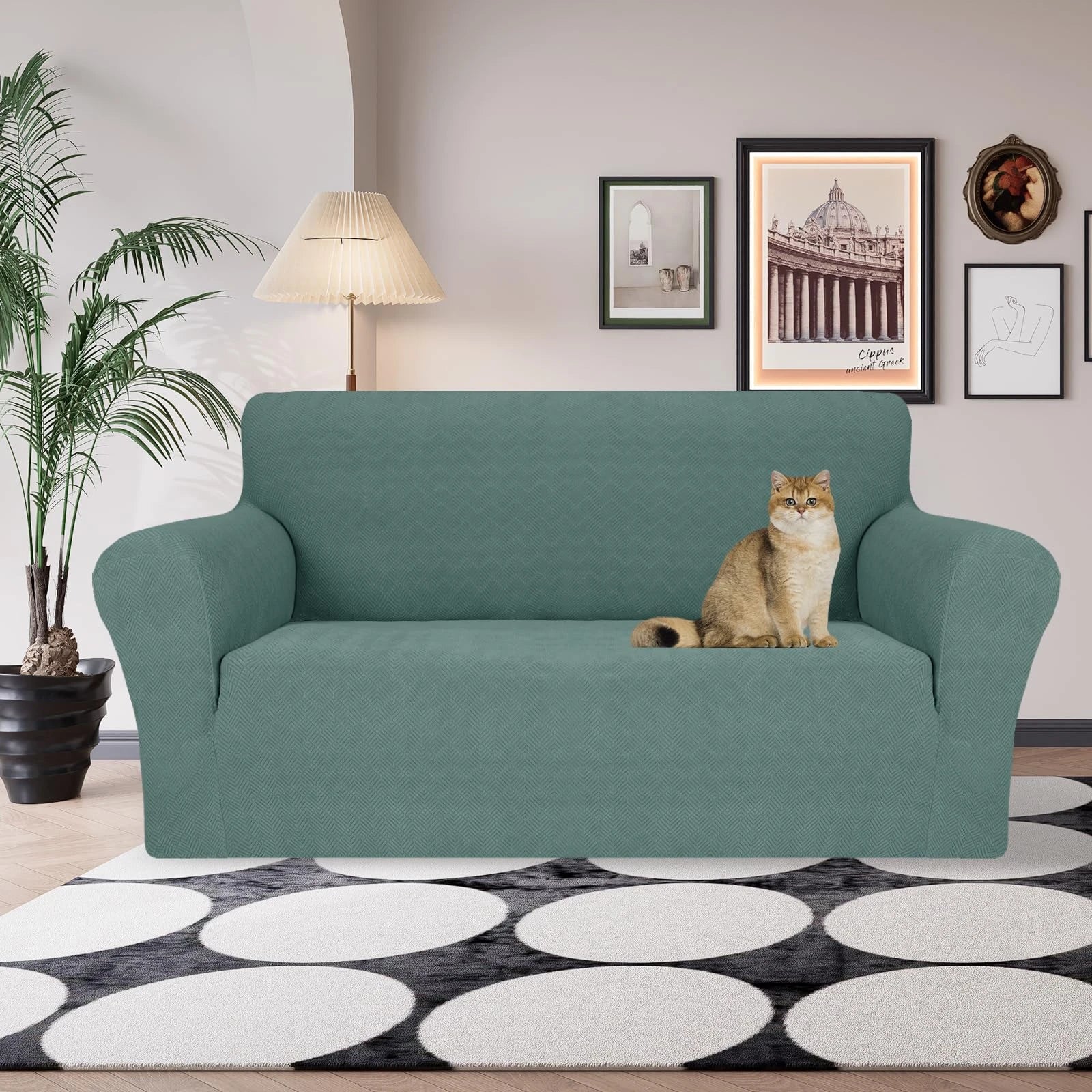 YSTYLE Stretch 2 Seater Sofa Cover with Armrests Anti-Slip Washable-YSTYLE