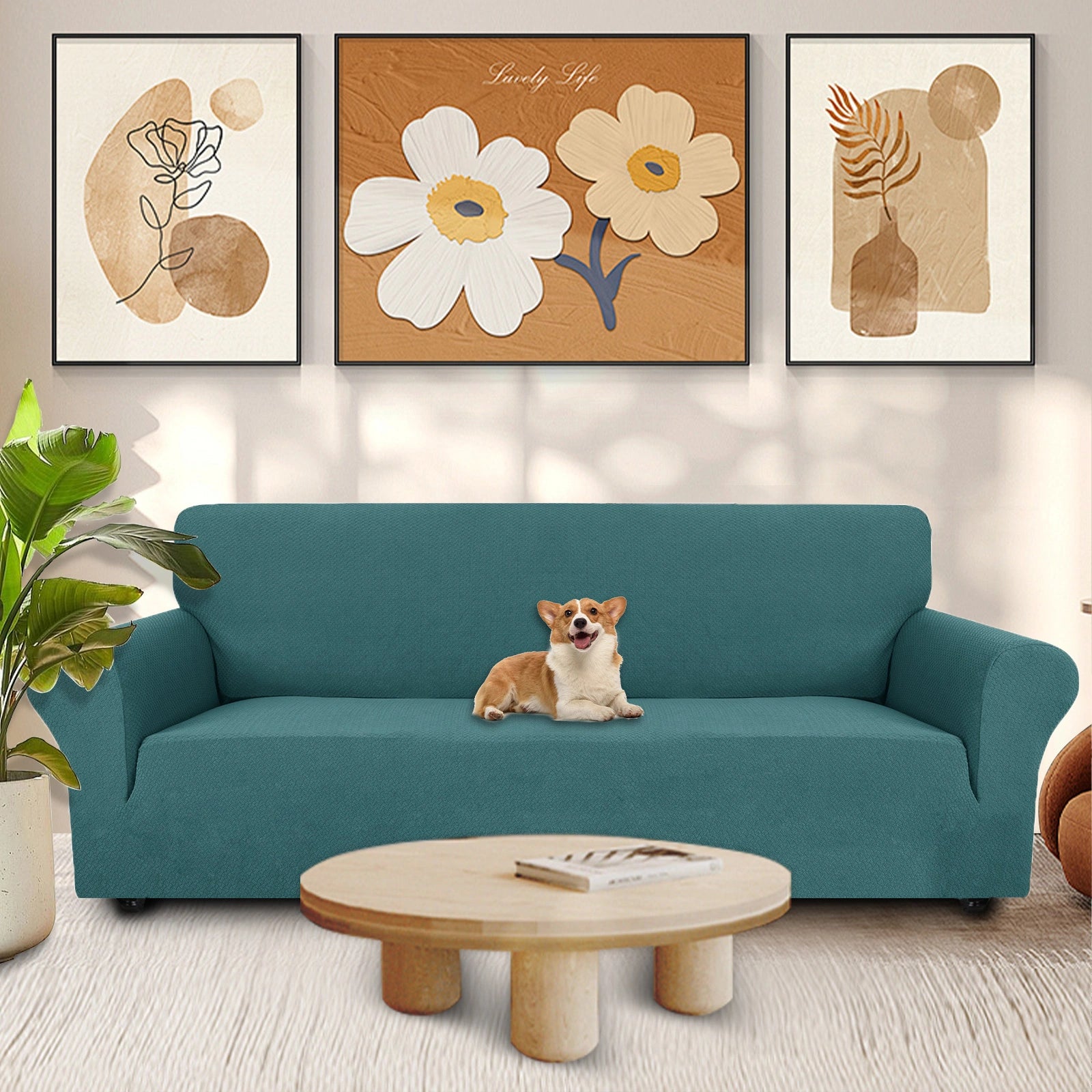 YSTYLE 4 Seater Sofa Cover – Stretch Jacquard, Anti-Slip, Cat-Proof, Washable, Full Cover-Knot