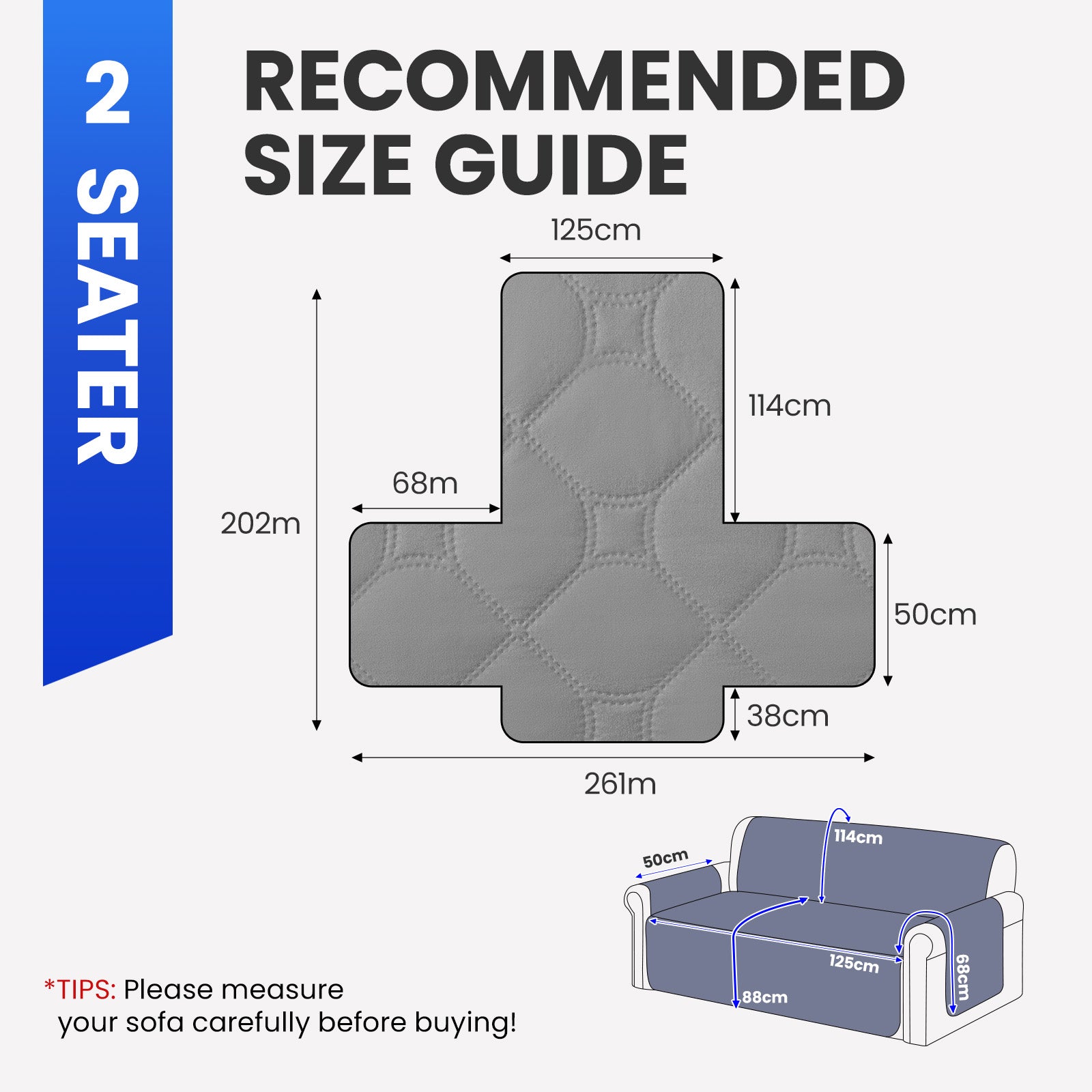 YSTYLE Waterproof 2 Seater Armchair Cover with Pockets Non Slip