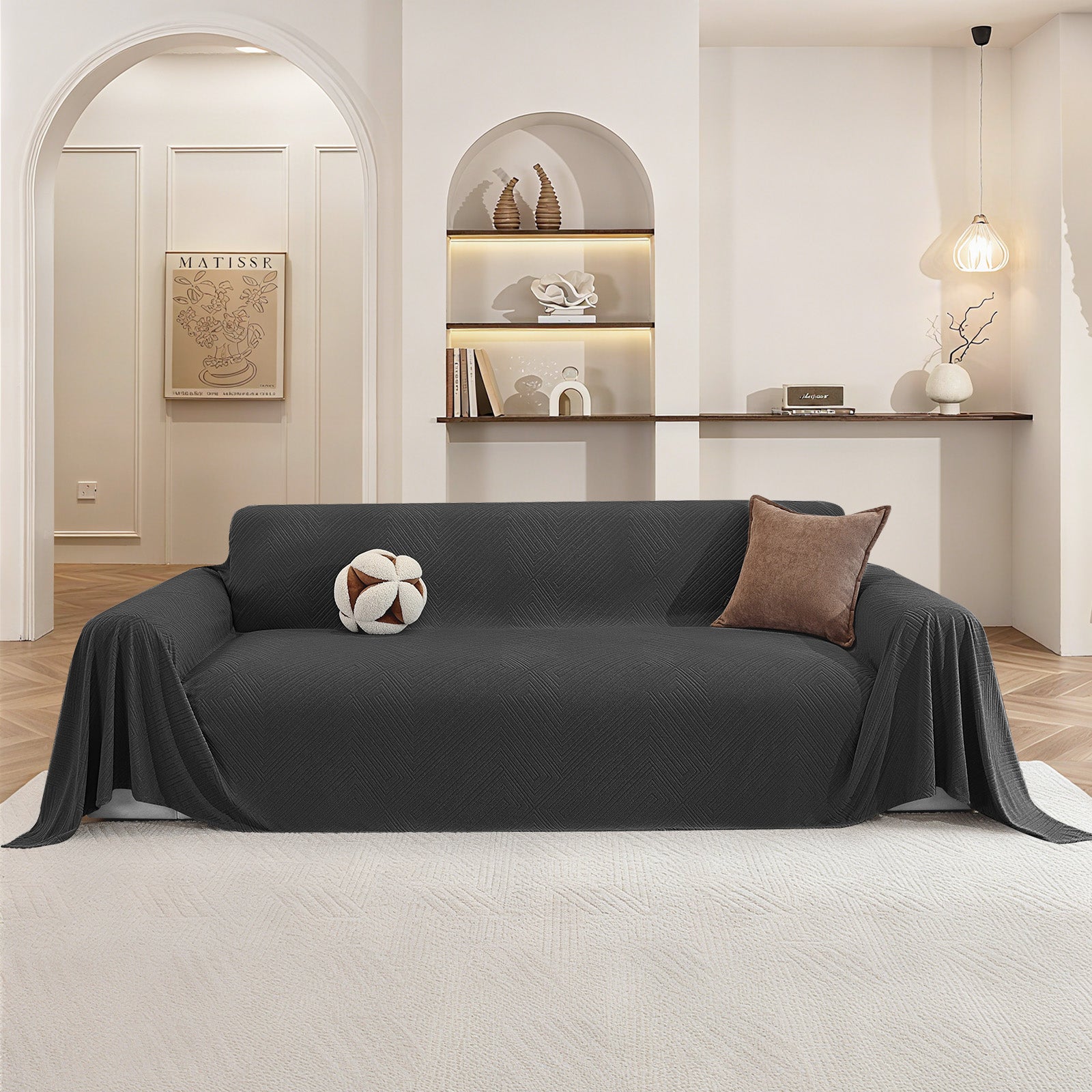 Ystyle 3 Seater Sofa Cover, 180x340 cm, Anti-Claw Protection, Soft Universal Sofa Cover, Anti-Dust, Large Size Modern Washable Sofa Throw