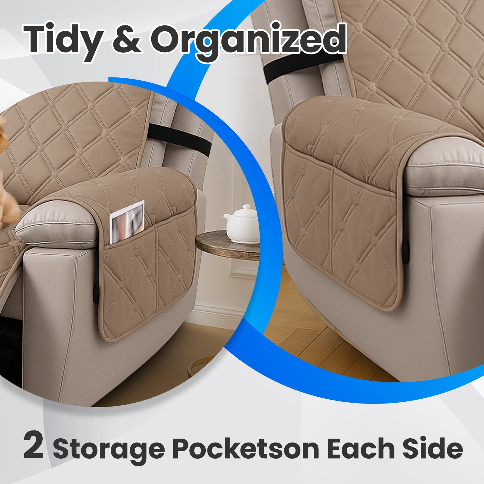 YSTYLE Waterproof Armchair Cover with Pockets and Non Slip Backing-YSTYLE