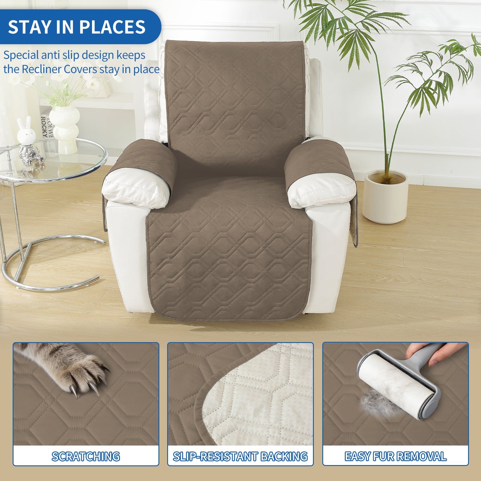 Larger imperméable Recliner Armchair couverture with accoudoirs antidérapant Pockets