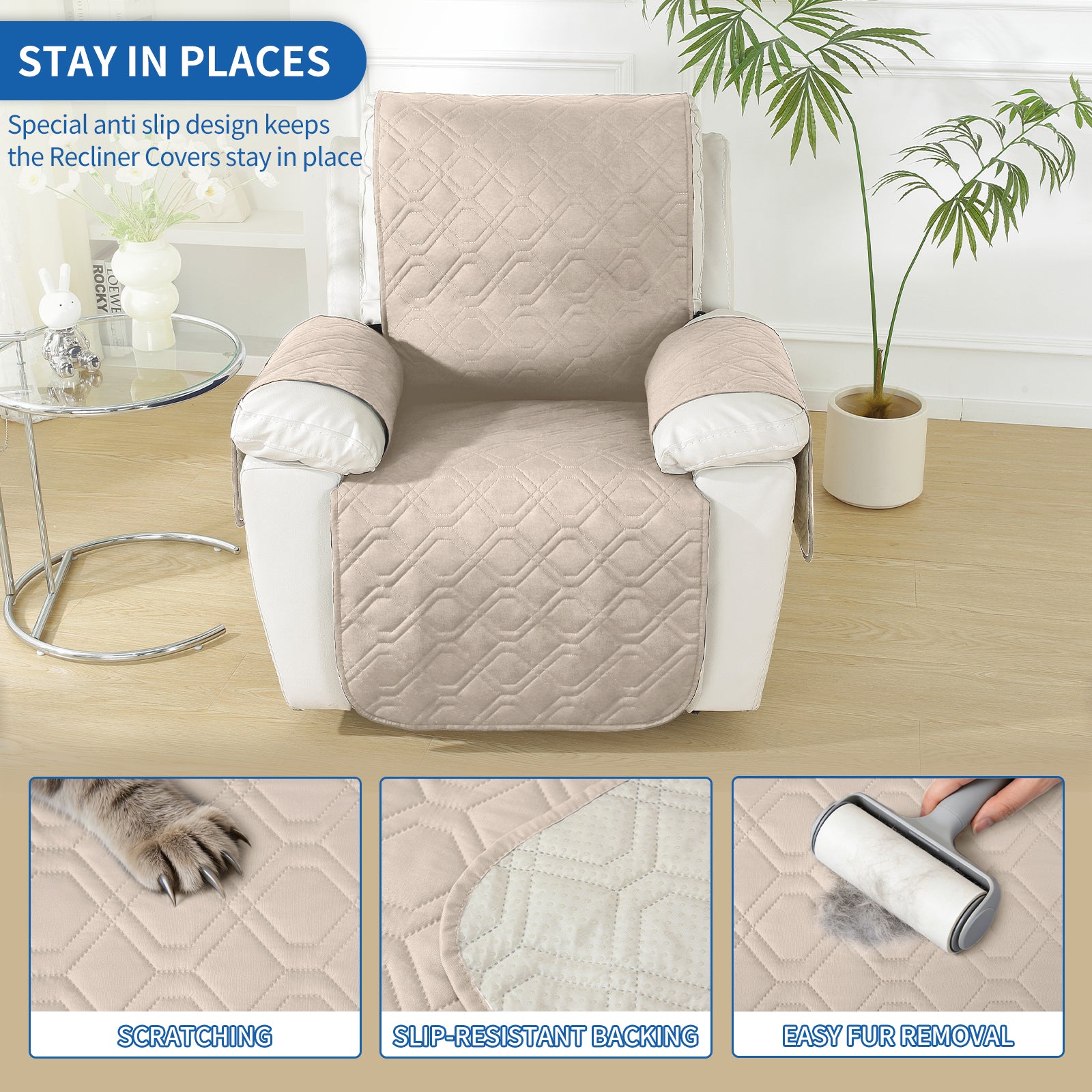 Larger imperméable Recliner Armchair couverture with accoudoirs antidérapant Pockets