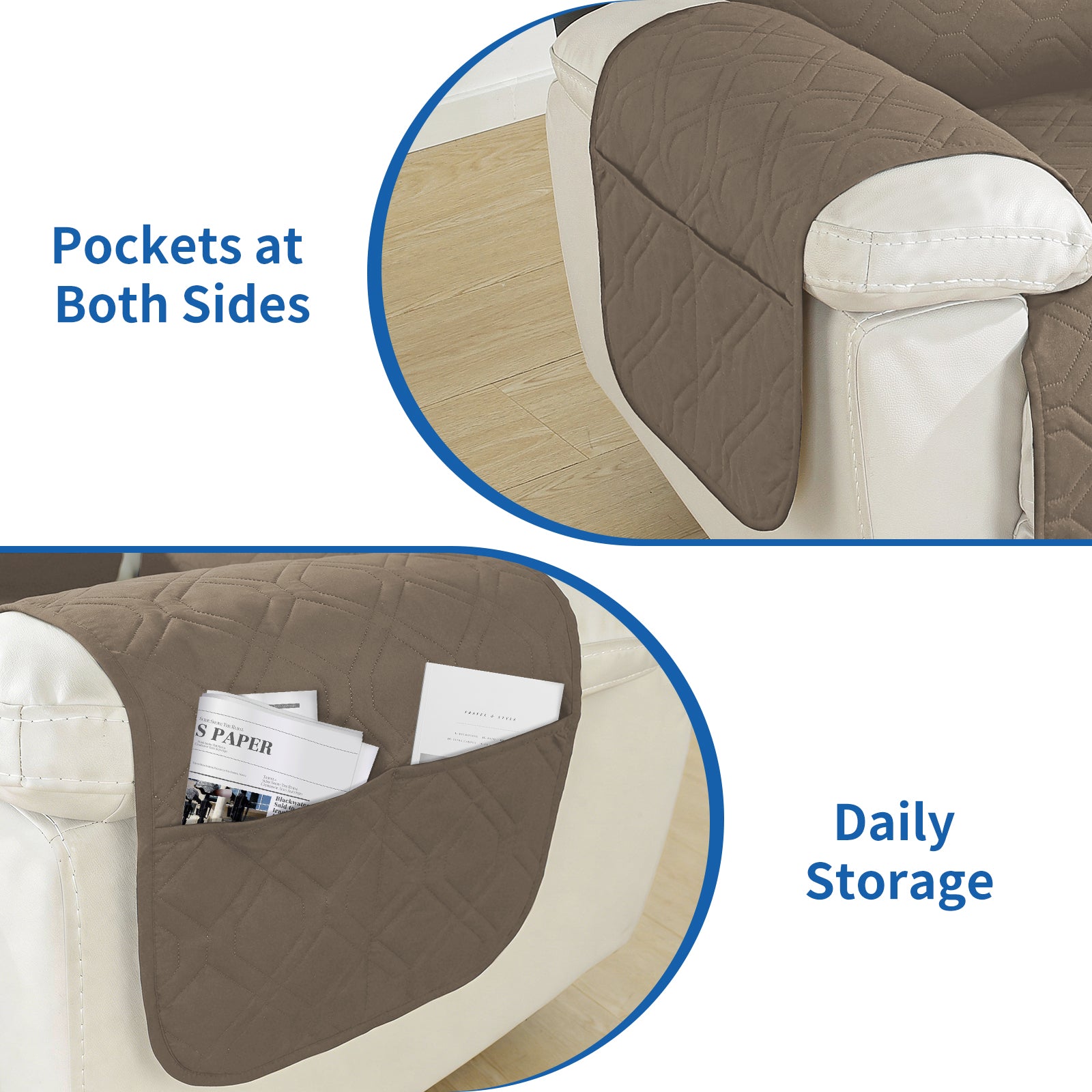 Larger imperméable Recliner Armchair couverture with accoudoirs antidérapant Pockets