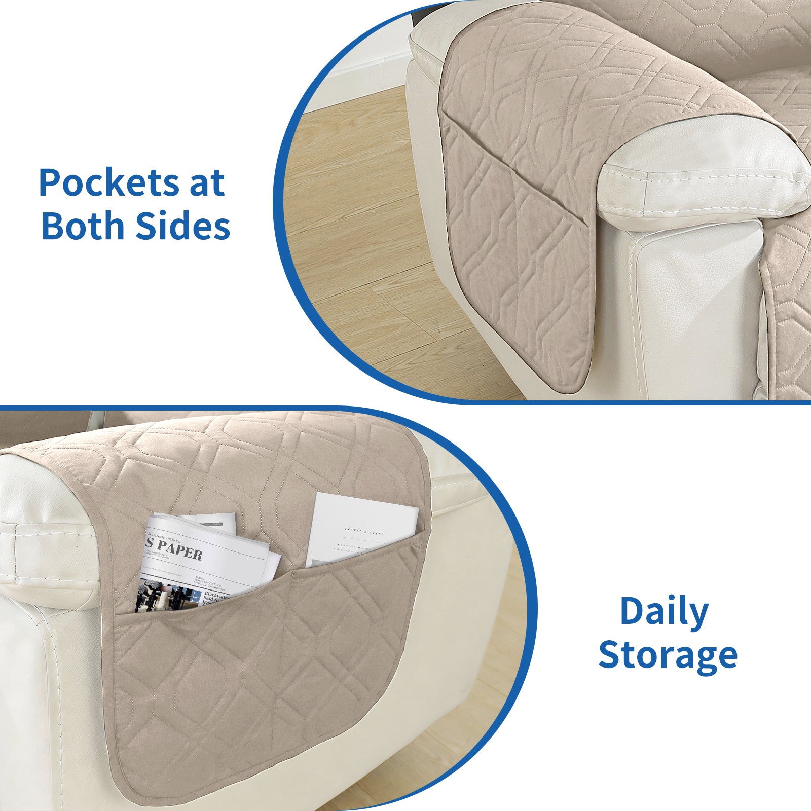 Larger imperméable Recliner Armchair couverture with accoudoirs antidérapant Pockets