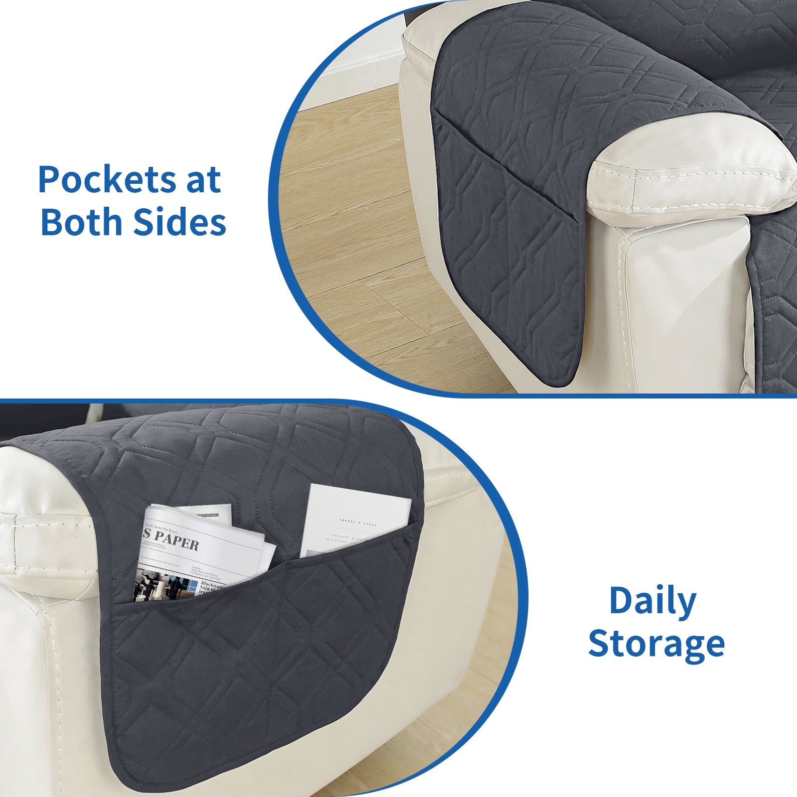 Larger imperméable Recliner Armchair couverture with accoudoirs antidérapant Pockets