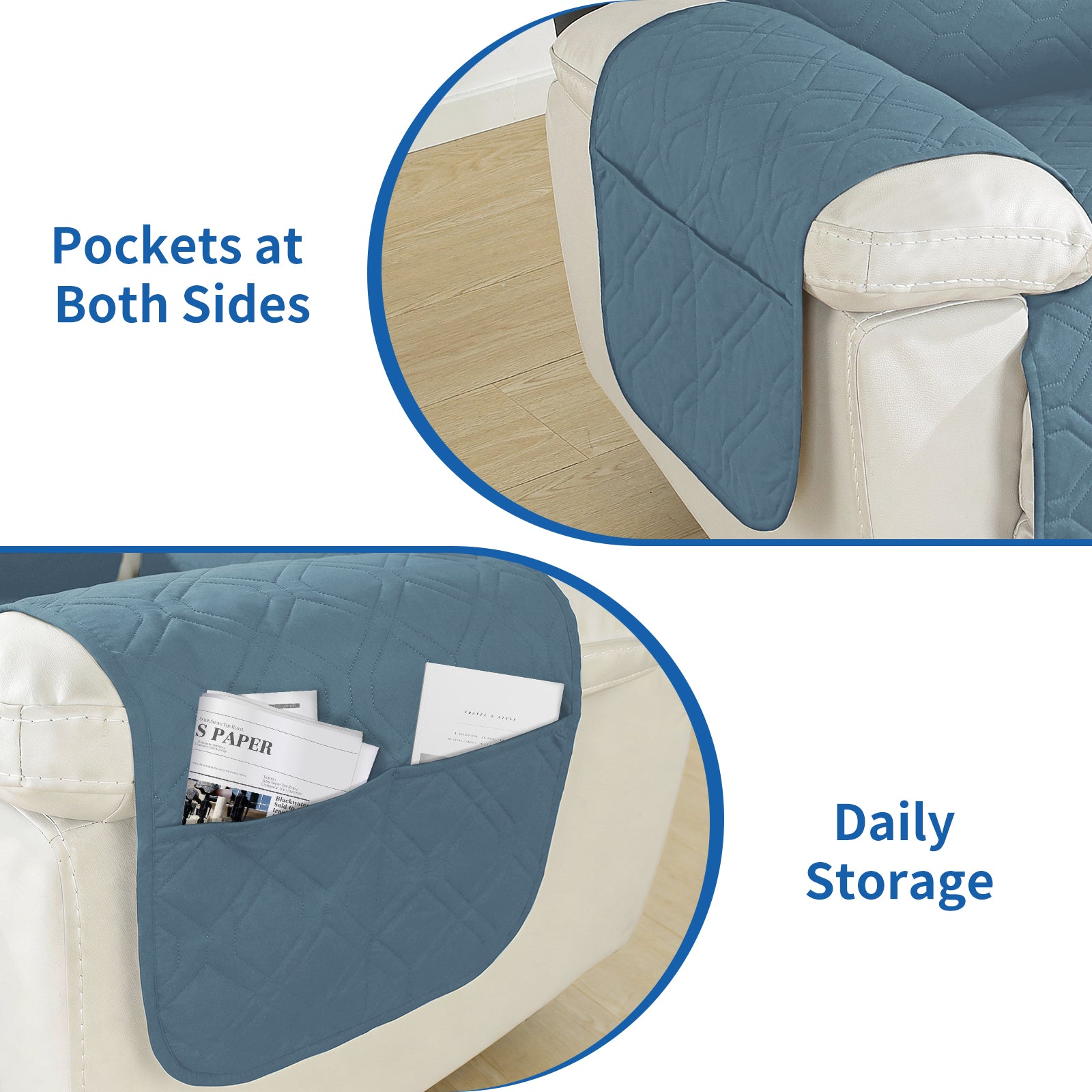 Larger imperméable Recliner Armchair couverture with accoudoirs antidérapant Pockets