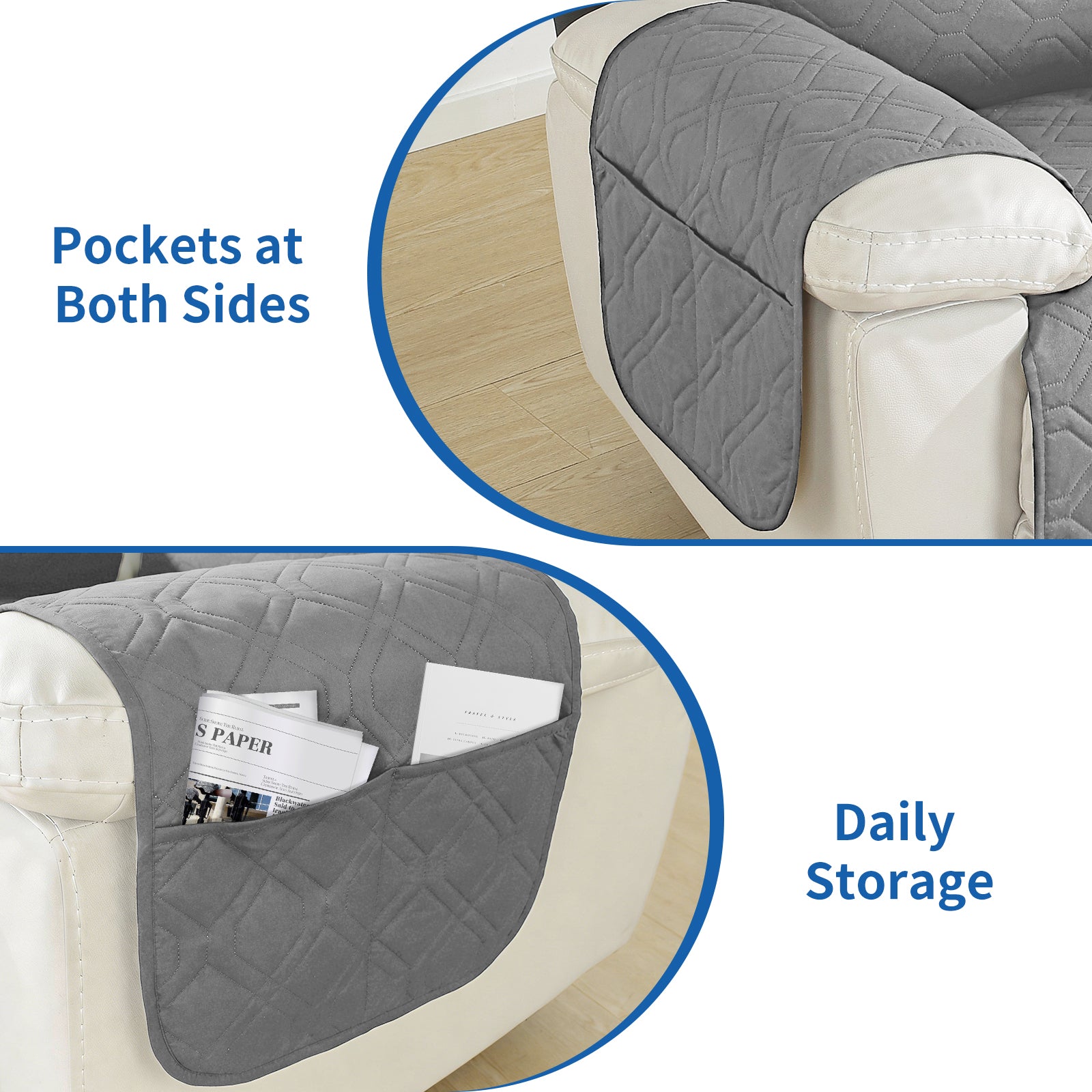 Larger imperméable Recliner Armchair couverture with accoudoirs antidérapant Pockets
