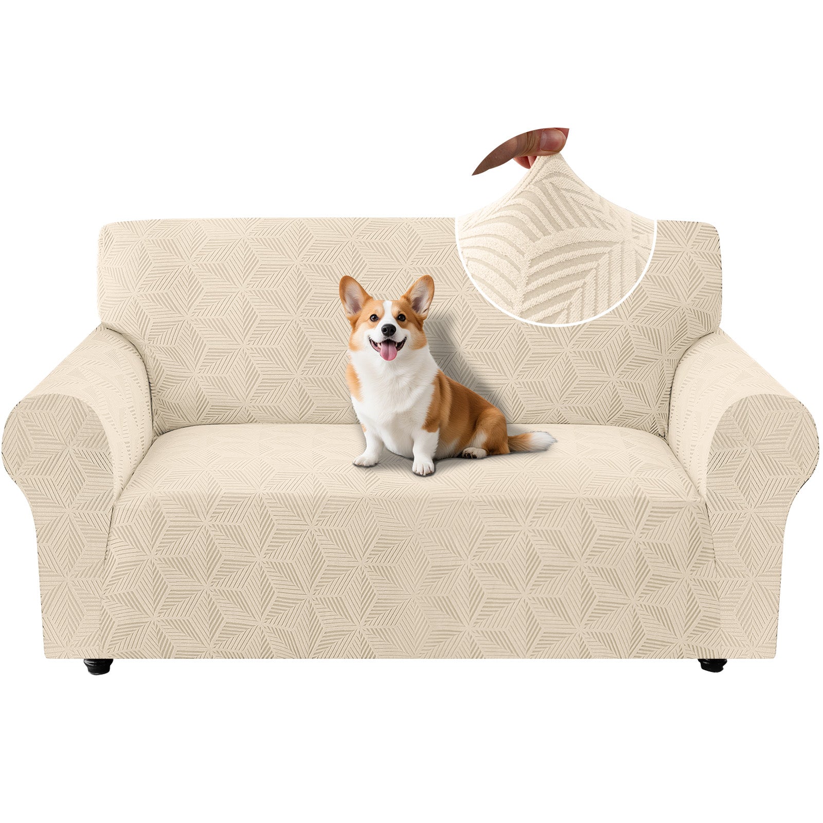 Ystyle Stretch 2 Seater Sofa Cover with Armrests Geometric Pattern Anti Slip-YSTYLE