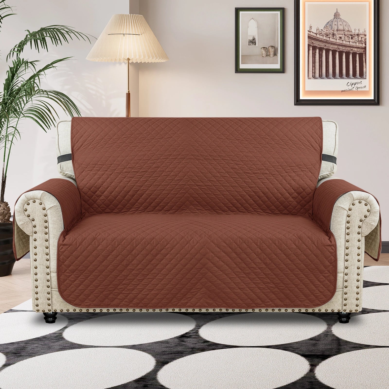 YSTYLE 2 Seater Couch Protector & WaterProof – Stretch Sofa Cover, Anti-Slip with Storage Pocket, Ideal for Pets-Rhombic