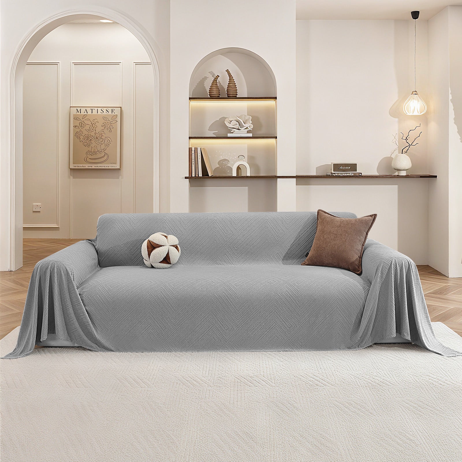 Ystyle 3 Seater Sofa Cover, 180x340 cm, Anti-Claw Protection, Soft Universal Sofa Cover, Anti-Dust, Large Size Modern Washable Sofa Throw