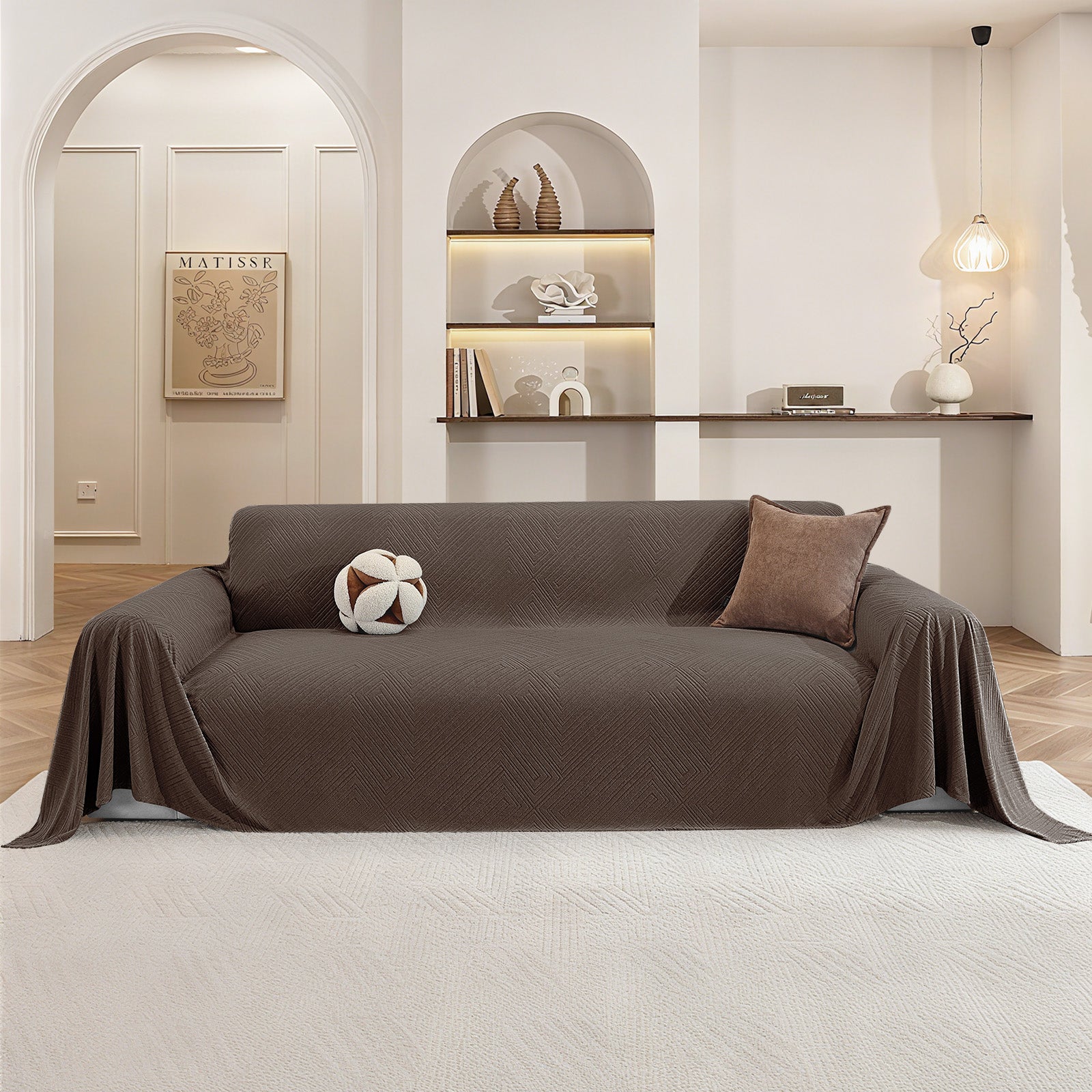 Ystyle 3 Seater Sofa Cover, 180x340 cm, Anti-Claw Protection, Soft Universal Sofa Cover, Anti-Dust, Large Size Modern Washable Sofa Throw