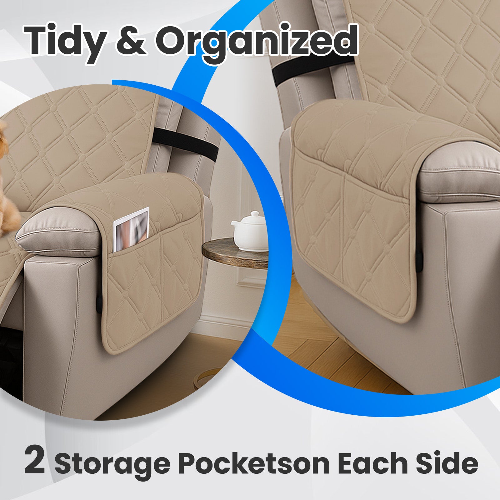 YSTYLE Waterproof Armchair Cover with Pockets and Non Slip Backing-YSTYLE