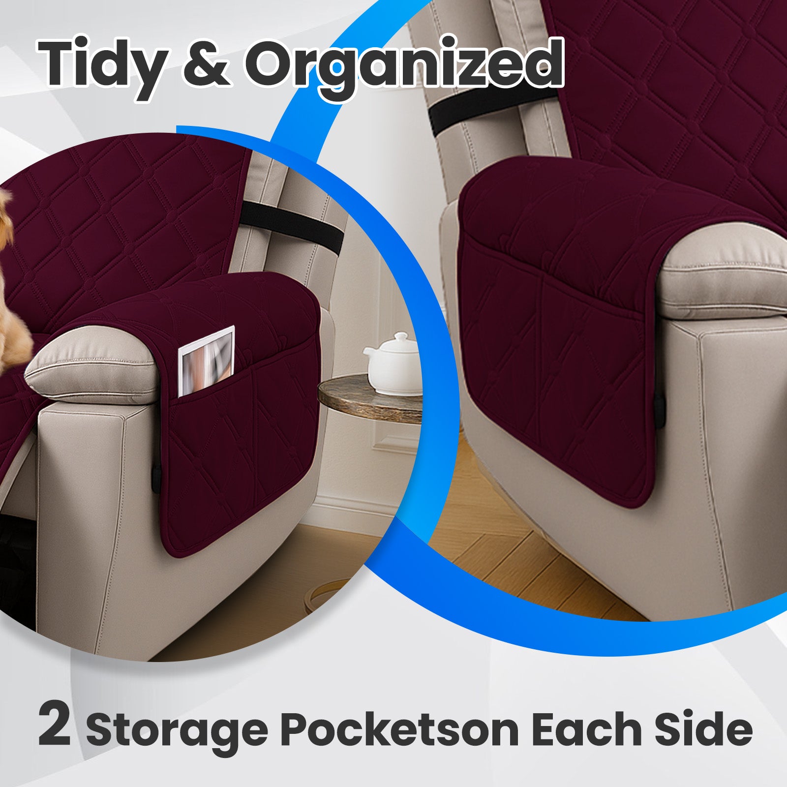 YSTYLE Waterproof Armchair Cover with Pockets and Non Slip Backing-YSTYLE