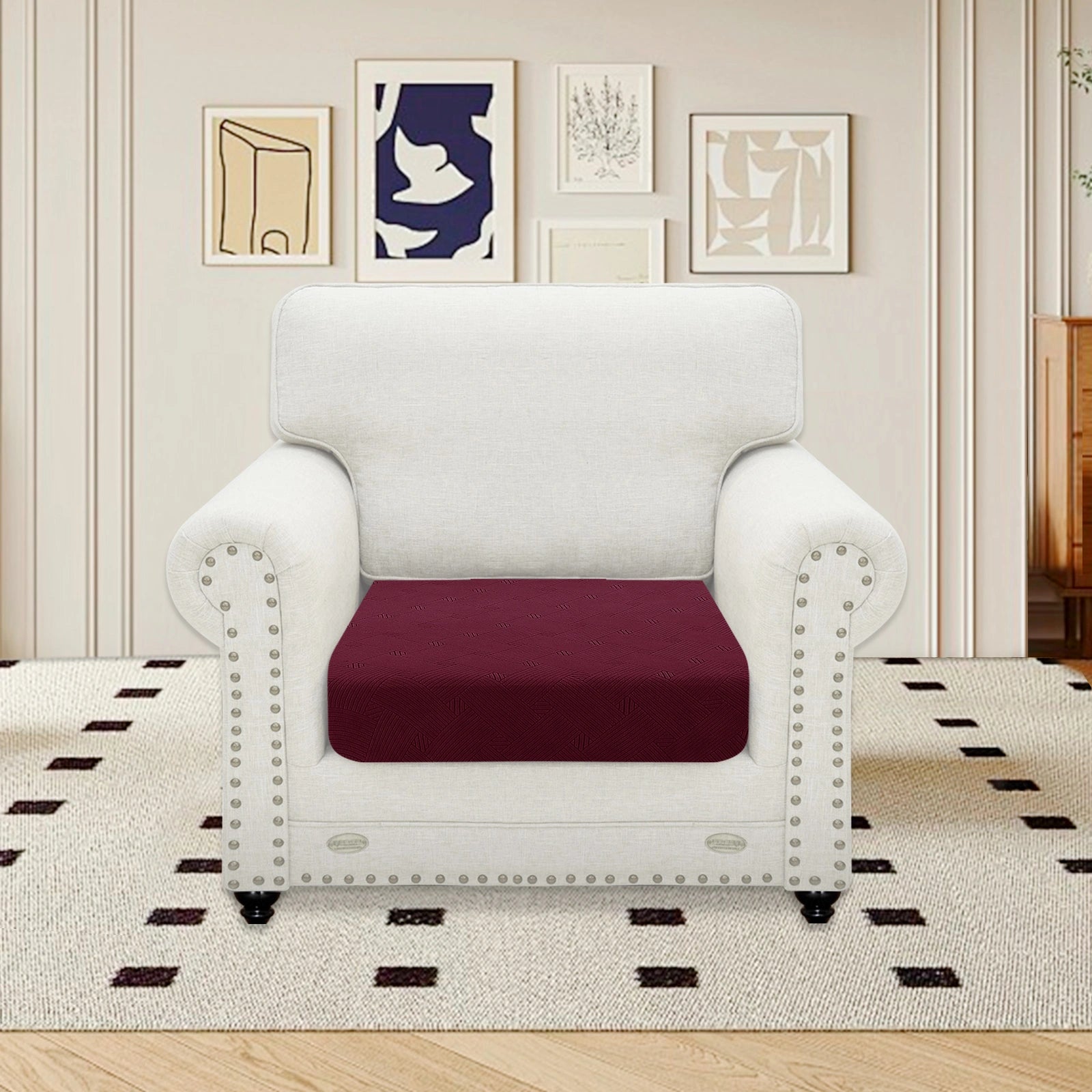 YSTYLE Sofa 1 Piece Cushion Cover – Stretch Fit, Anti-Slip, Geometric Pattern, Universal Use, Full Protection-Intertwined Pattern