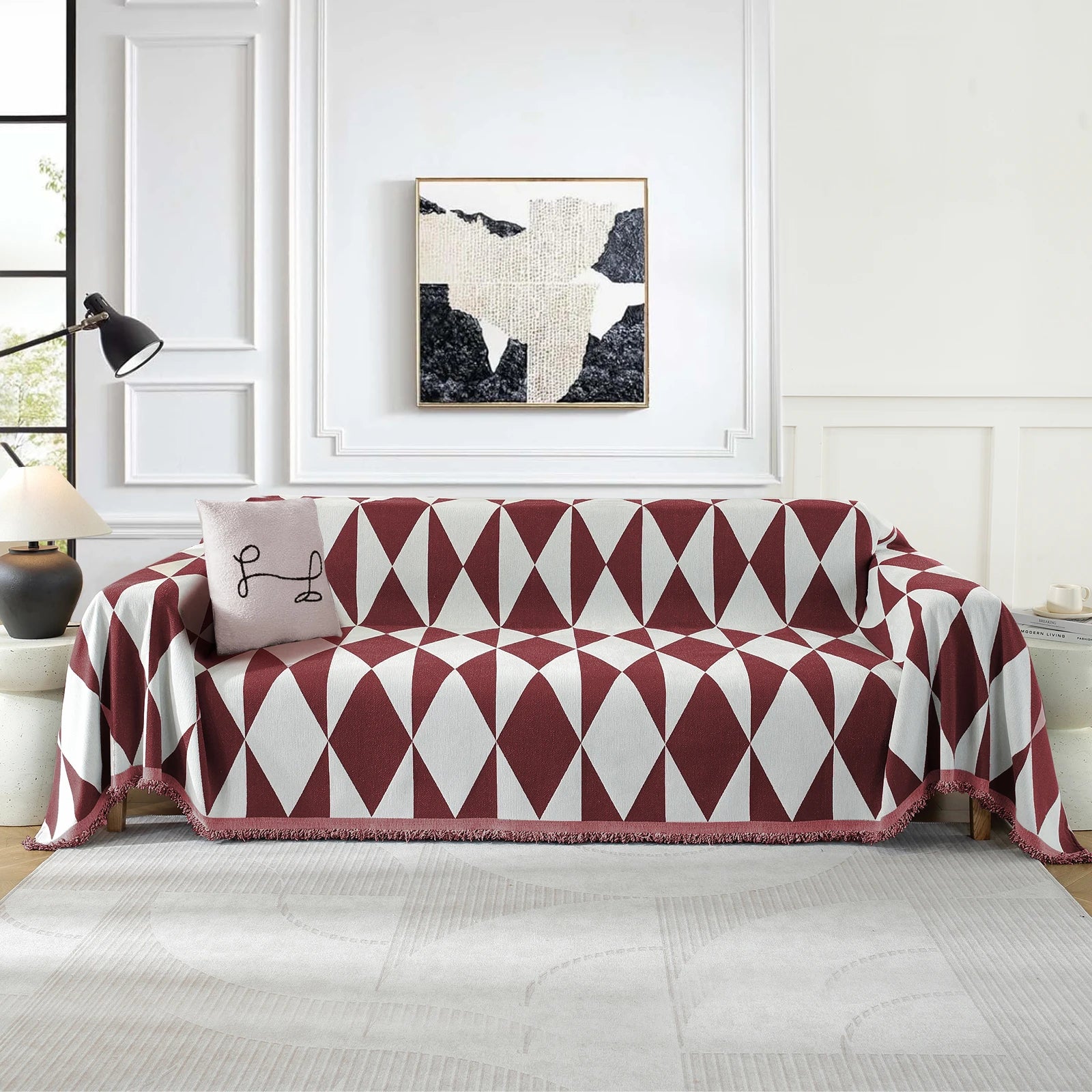 YSTYLE 4 Seater Sofa Blanket , Full Coverage, Stain-Resistant, All-Season Design,Geometric Rhombus