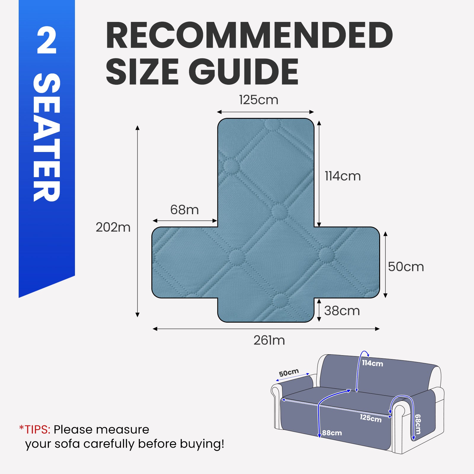 Ystyle Waterproof 2 Seater Sofa Cover with Armrests Side Pockets