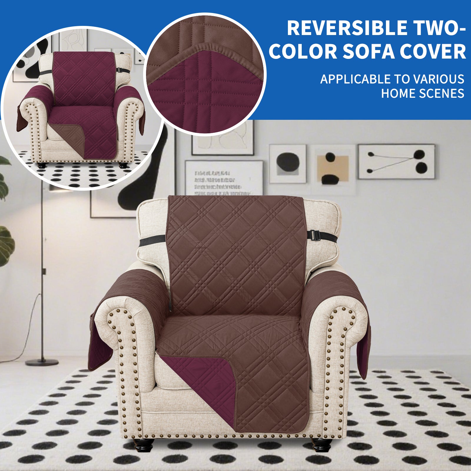 Ystyle Reversible 4 Seater Sofa Cover with Armrests Anti-Slip-YSTYLE