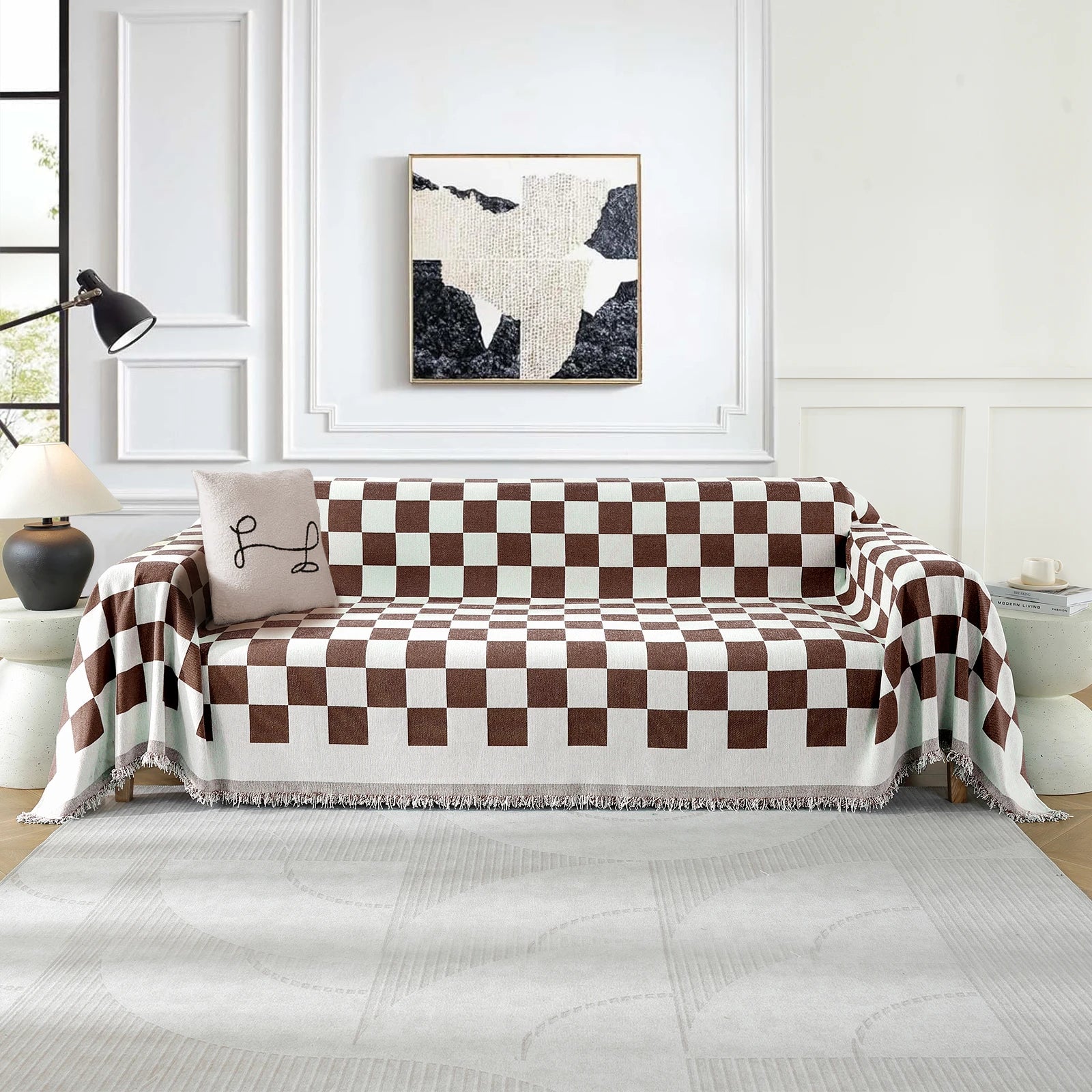YSTYLE 3 Seater Blanket – Versatile Sofa Blanket, Full Coverage, Anti-Stain Design,Geometric Square
