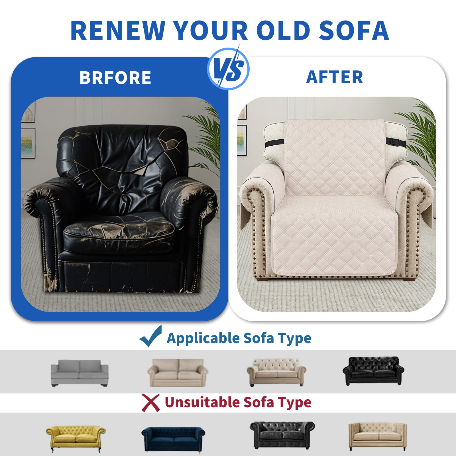 Ystyle 100% Waterproof 4 Seater Sofa Cover with Side Pockets