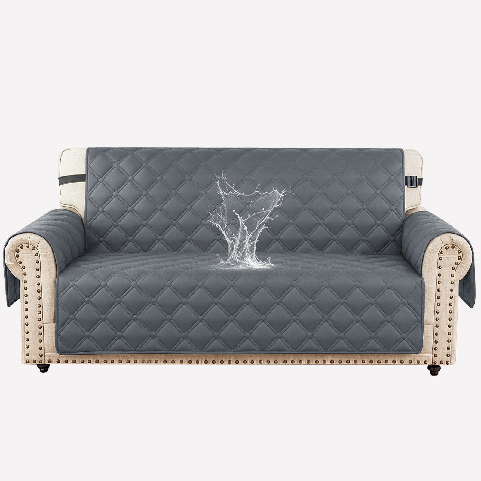 Ystyle Waterproof 2 Seater Sofa Cover with Armrests Side Pockets