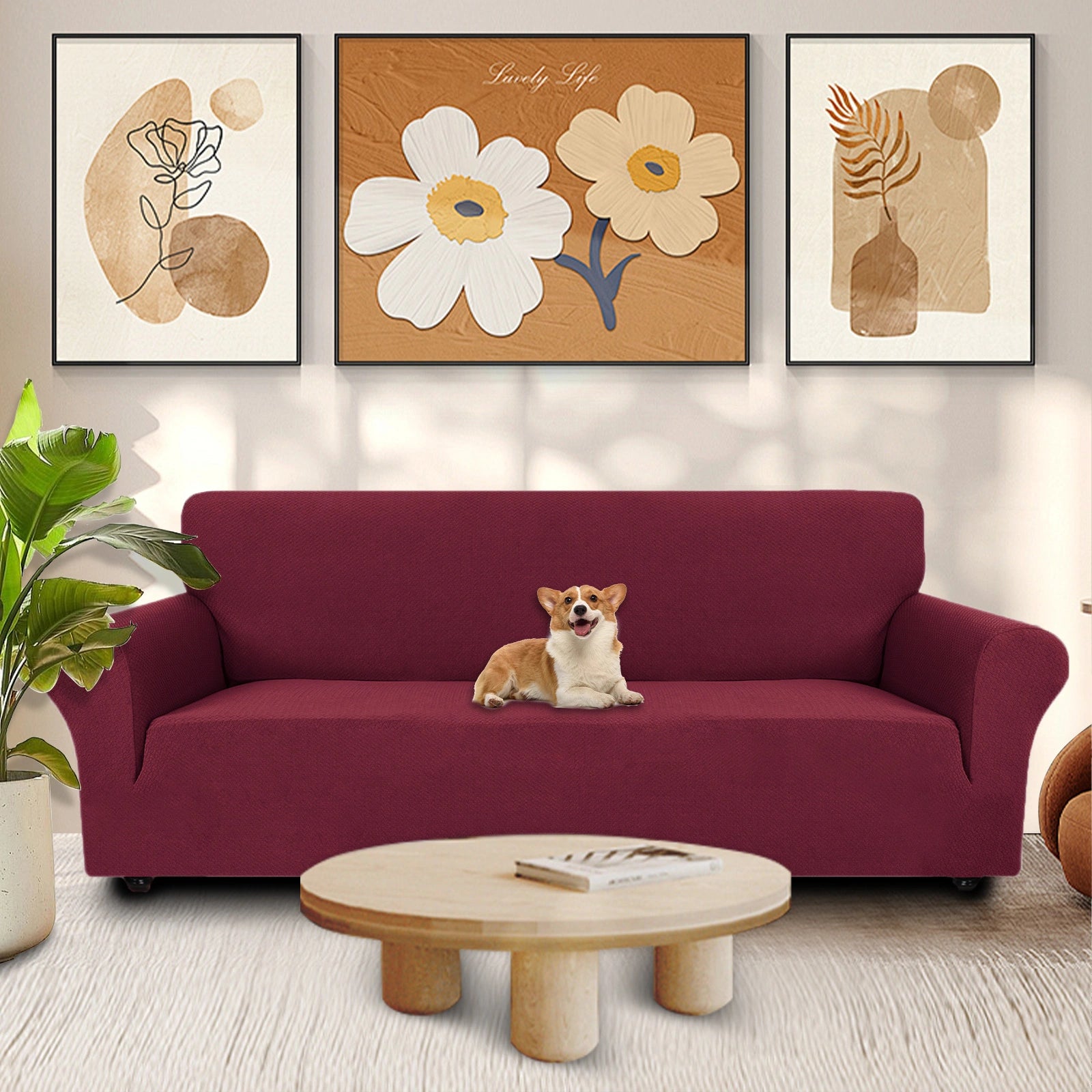 YSTYLE 4 Seater Sofa Cover – Stretch Jacquard, Anti-Slip, Cat-Proof, Washable, Full Cover-Knot