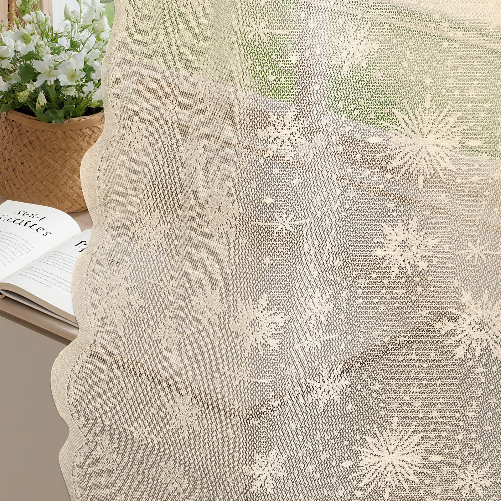 Ystyle 2 Panels Set, Semi-Sheer Indoor Curtains, 70x120cm, Classic Snowflake Pattern Lace Voile Curtains with Rod Pocket