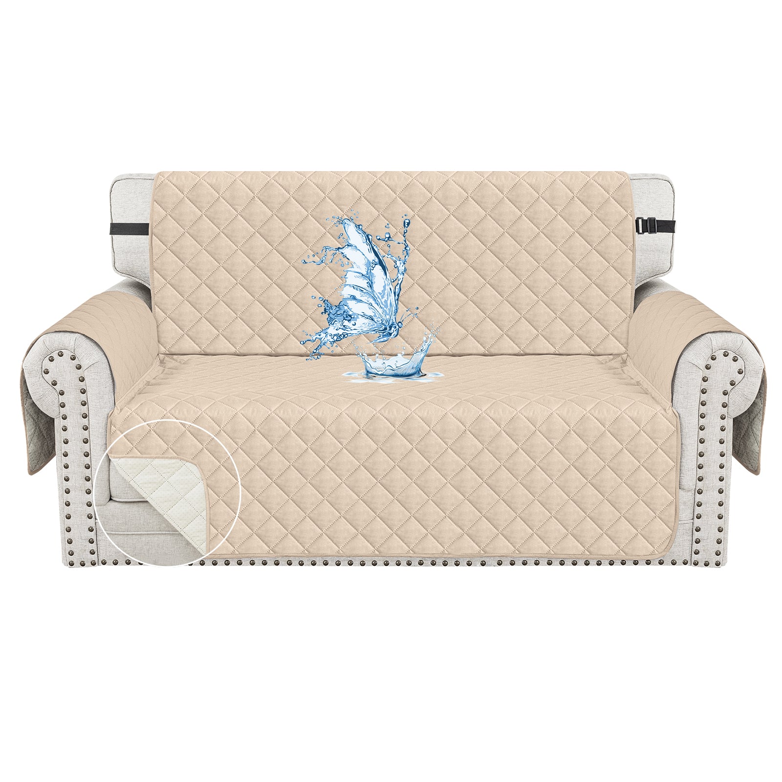 Ystyle Waterproof 2 Seater Sofa Cover with Armrests Anti-Slip