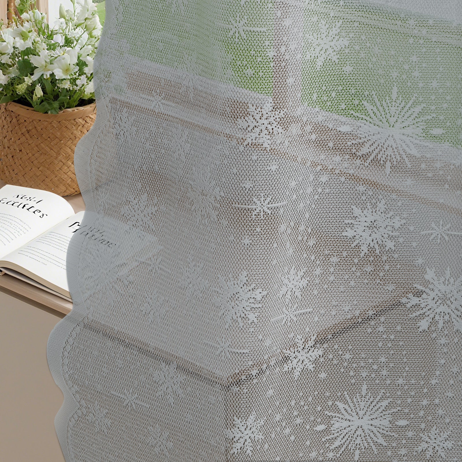 Ystyle 2 Panels Set, Semi-Sheer Indoor Curtains, 70x120cm, Classic Snowflake Pattern Lace Voile Curtains with Rod Pocket