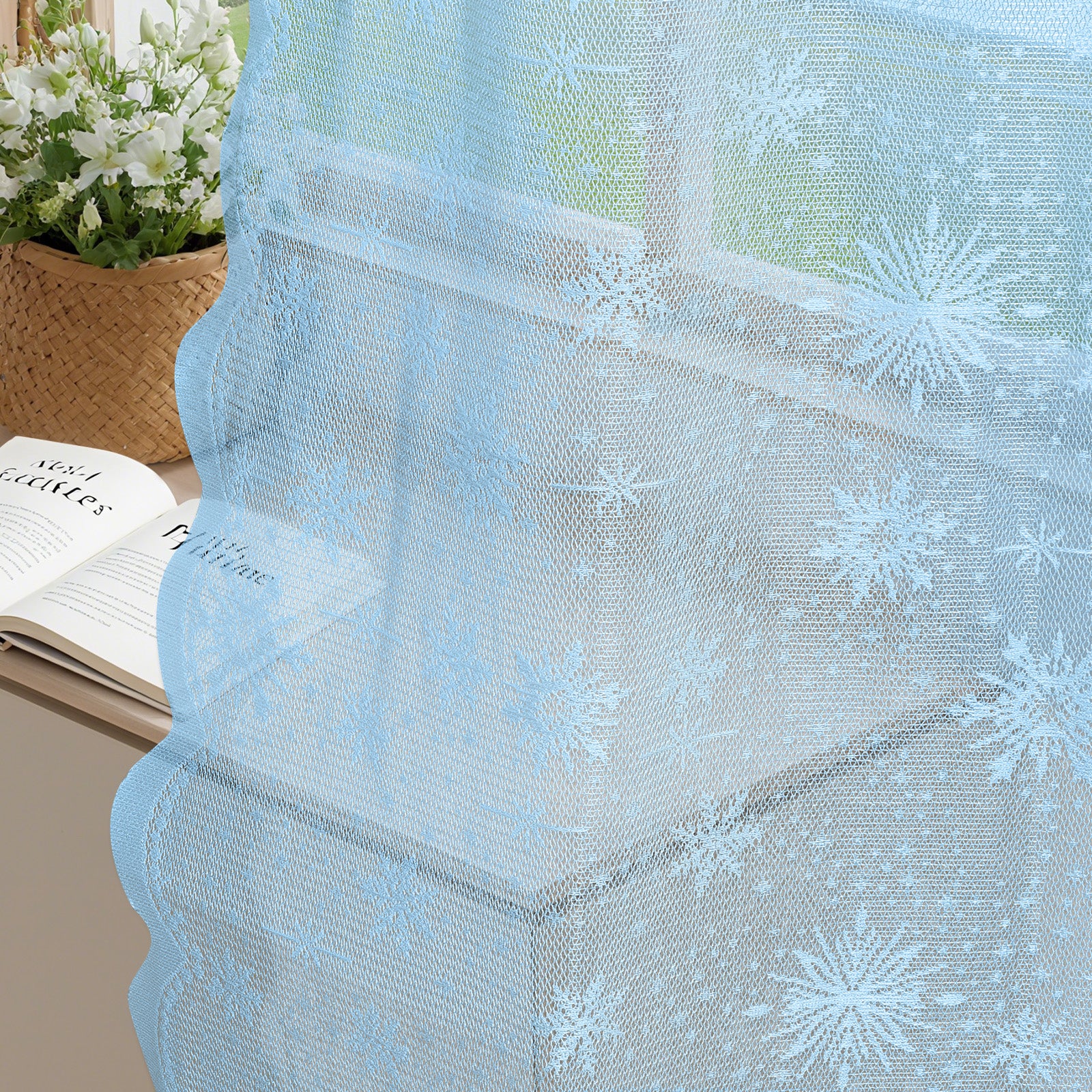 Ystyle 2 Panels Set, Semi-Sheer Indoor Curtains, 70x120cm, Classic Snowflake Pattern Lace Voile Curtains with Rod Pocket