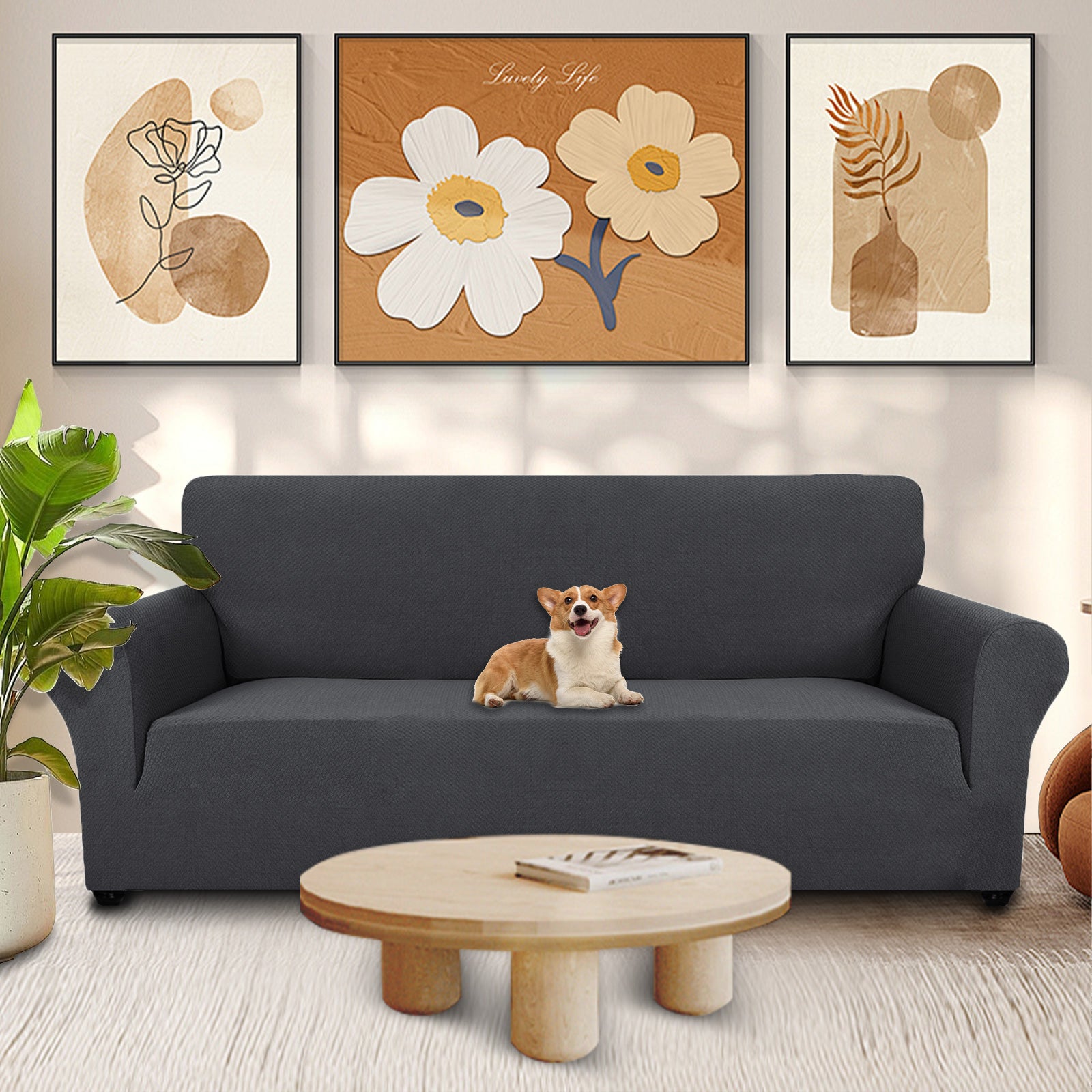 YSTYLE 3 Seater Sofa Cover – Stretch Jacquard, Anti-Slip, Cat-Proof, Washable, Full Cover-Knot