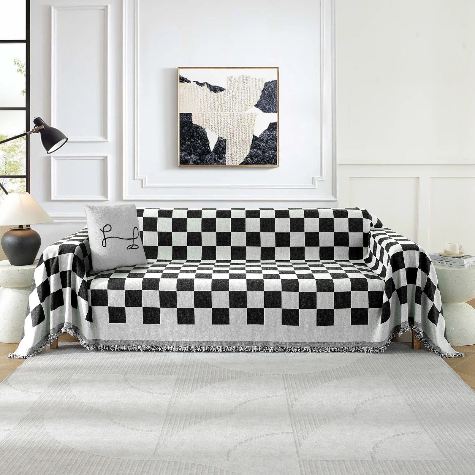YSTYLE 1 Seater Blanket – Versatile Sofa Blanket, Full Coverage, Anti-Stain Design,Geometric Square