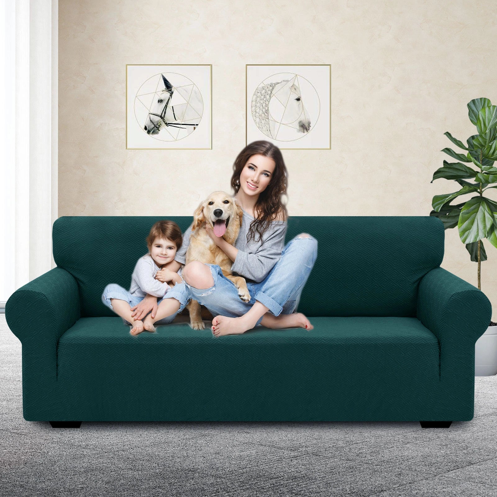 YSTYLE Stretch 3 Seater Sofa Cover with Armrests Geometric Jacquard Pattern-YSTYLE