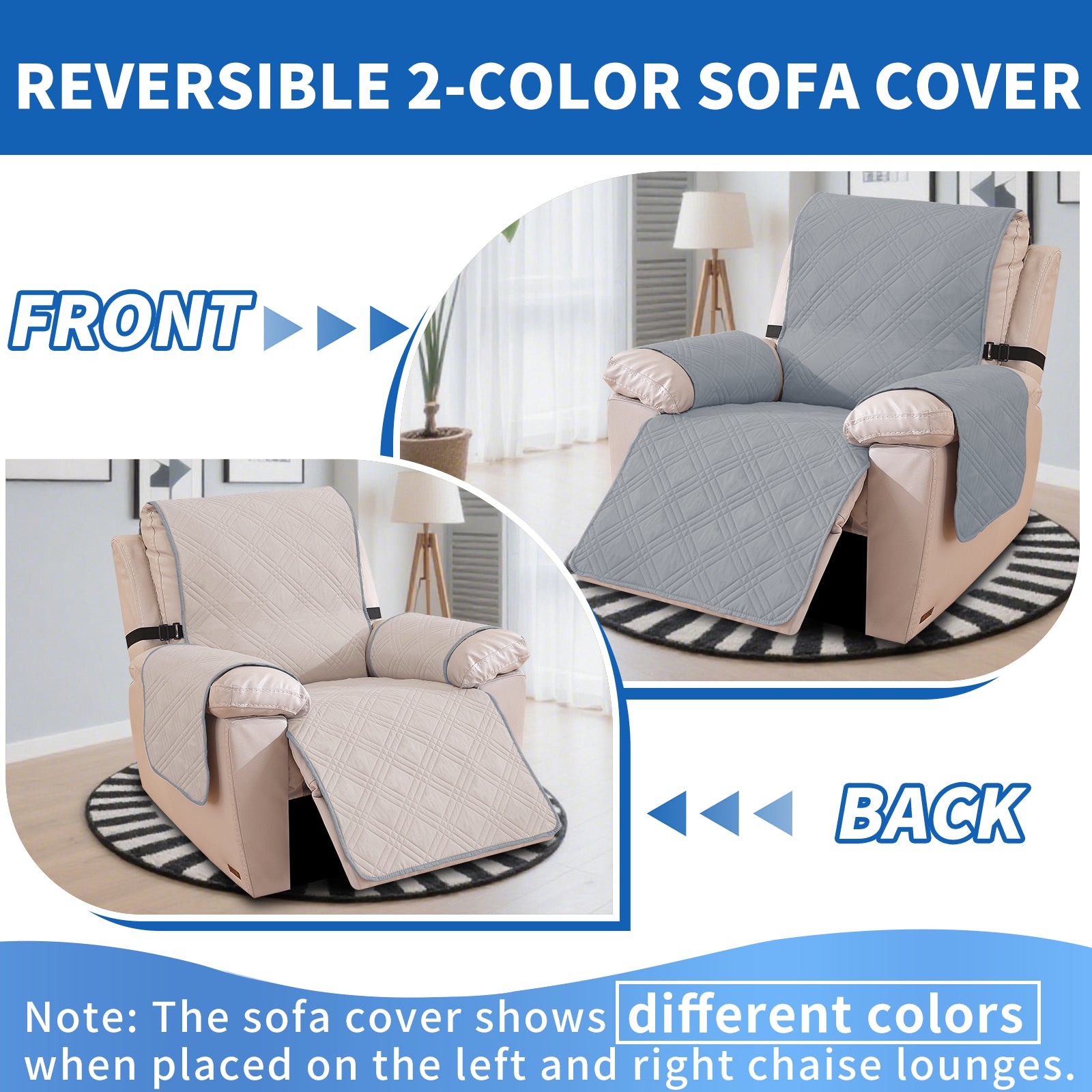 YSTYLE Reversible Reclining Armchair Cover with Armrests Anti Scratch-YSTYLE