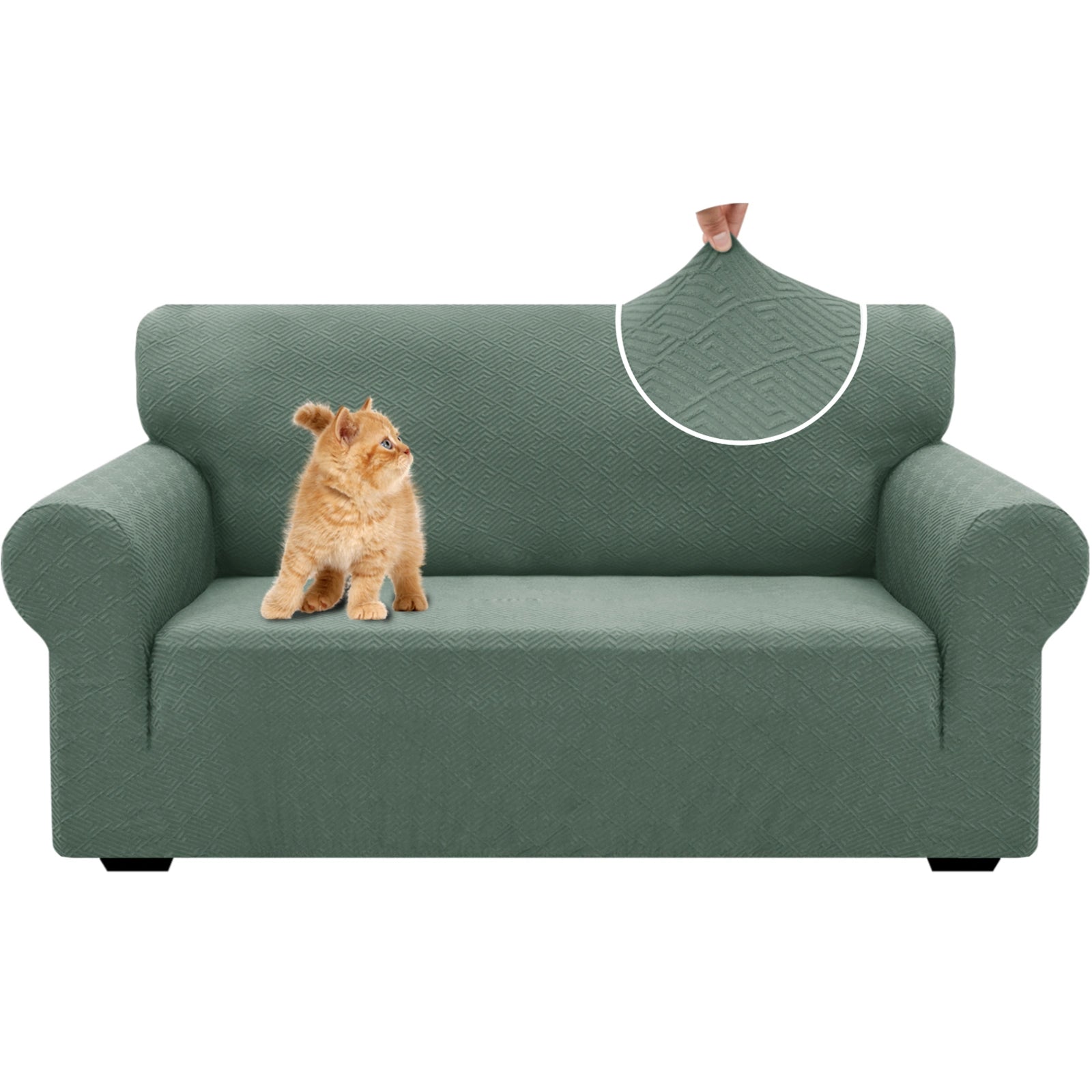 YSTYLE 2 Seater Sofa Cover – Stretch Fit, Pet Scratch Resistant, Geometric Jacquard, Anti-Slip, Washable-Back Shape