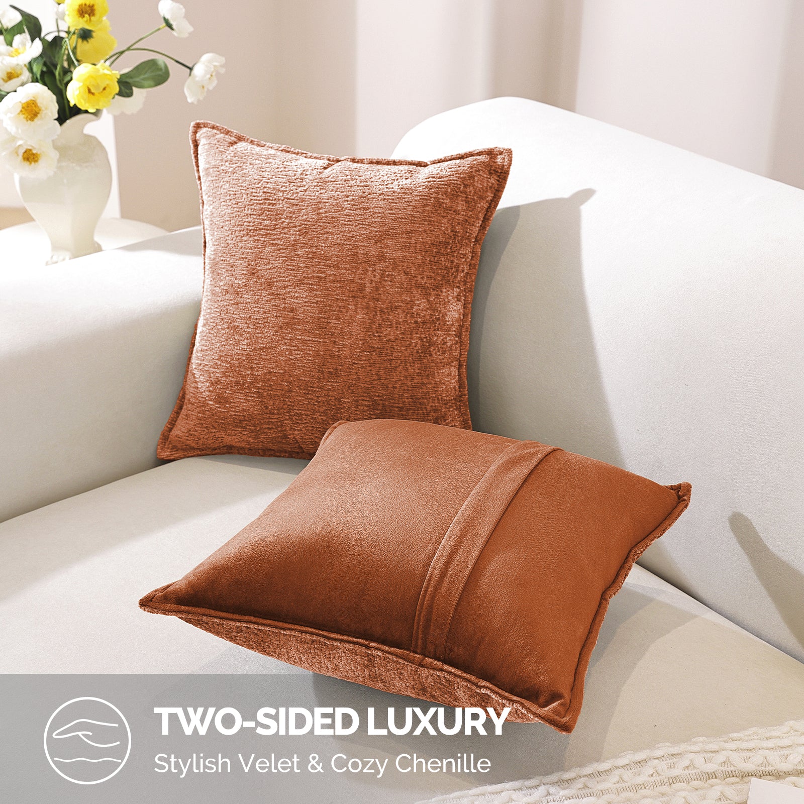 Ystyle Chenille Sofa Cushion Covers 60 x 60 cm, 2 Pieces, Soft Durable Heart-Shaped Cushion Cover, Decorative Elegant Pillow Case for Living Room