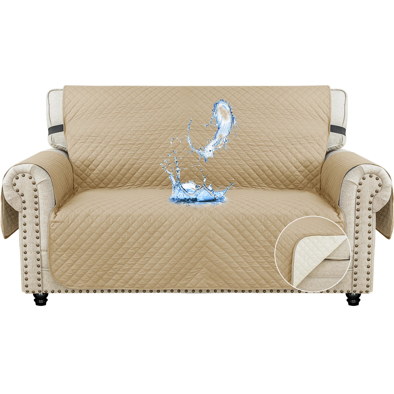 YSTYLE 2 Seater Couch Protector & WaterProof – Stretch Sofa Cover, Anti-Slip with Storage Pocket, Ideal for Pets-Rhombic