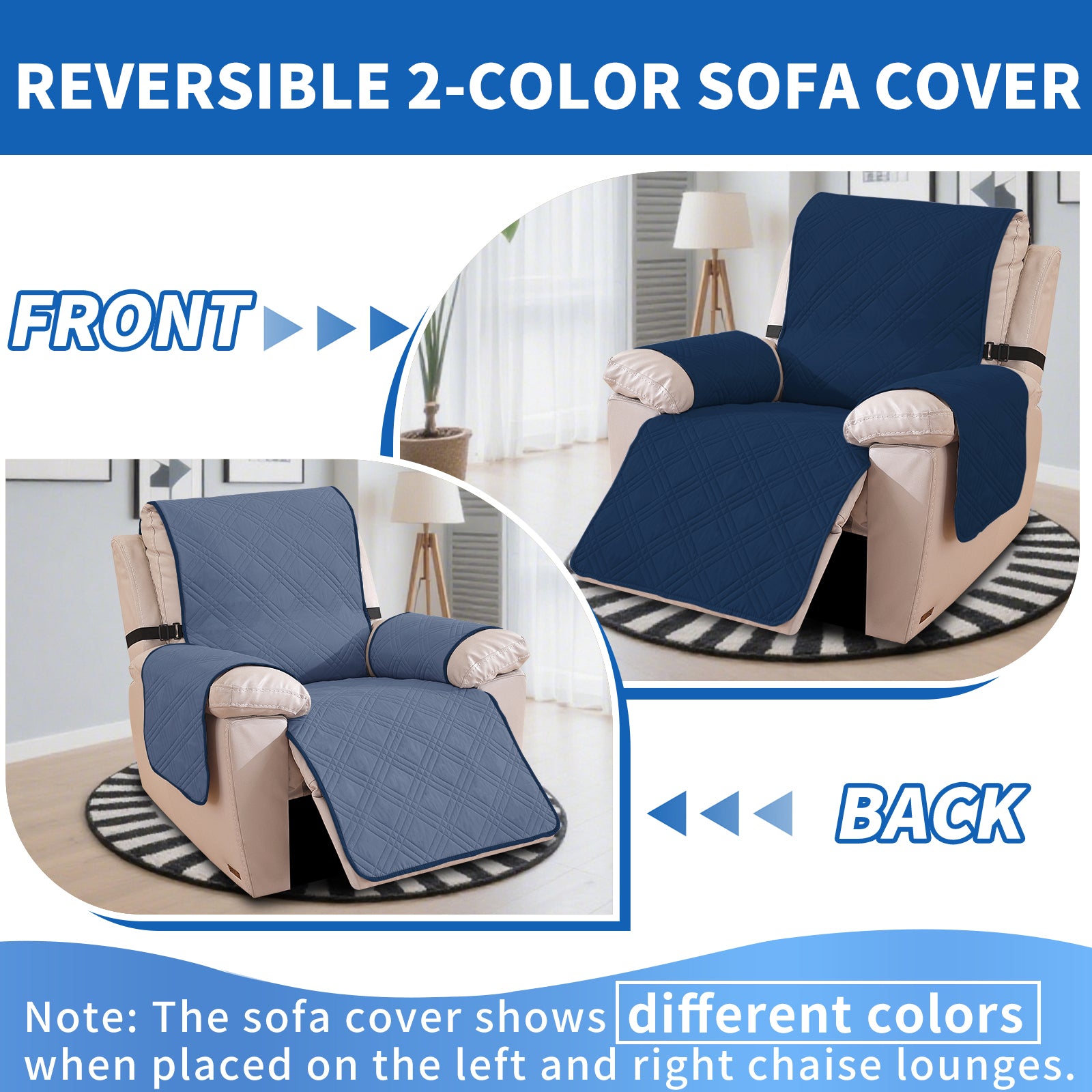 YSTYLE Reversible Reclining Armchair Cover with Armrests Anti Scratch-YSTYLE