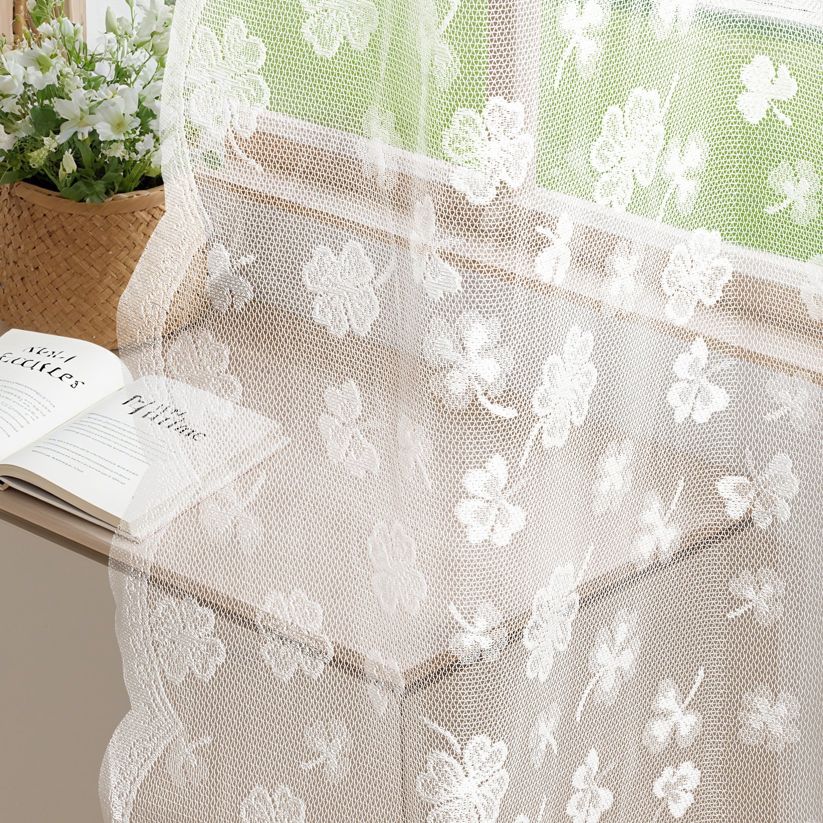 YSTYLE 2 Pieces Lace Voile Curtains with Eyelets-YSTYLE