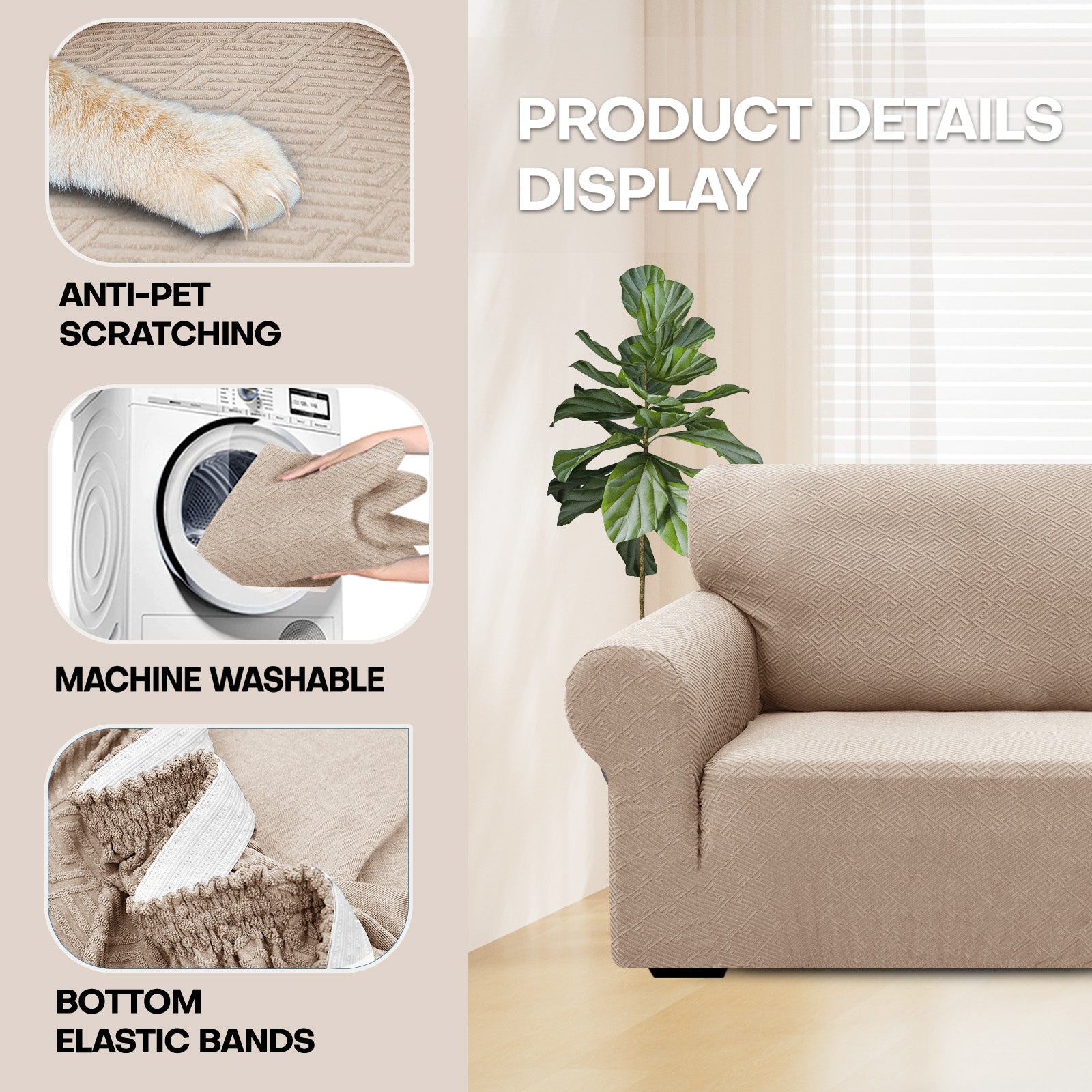 Copertura per divano a 3 posti YSTYLE Stretch con braccioli, motivo jacquard geometrico