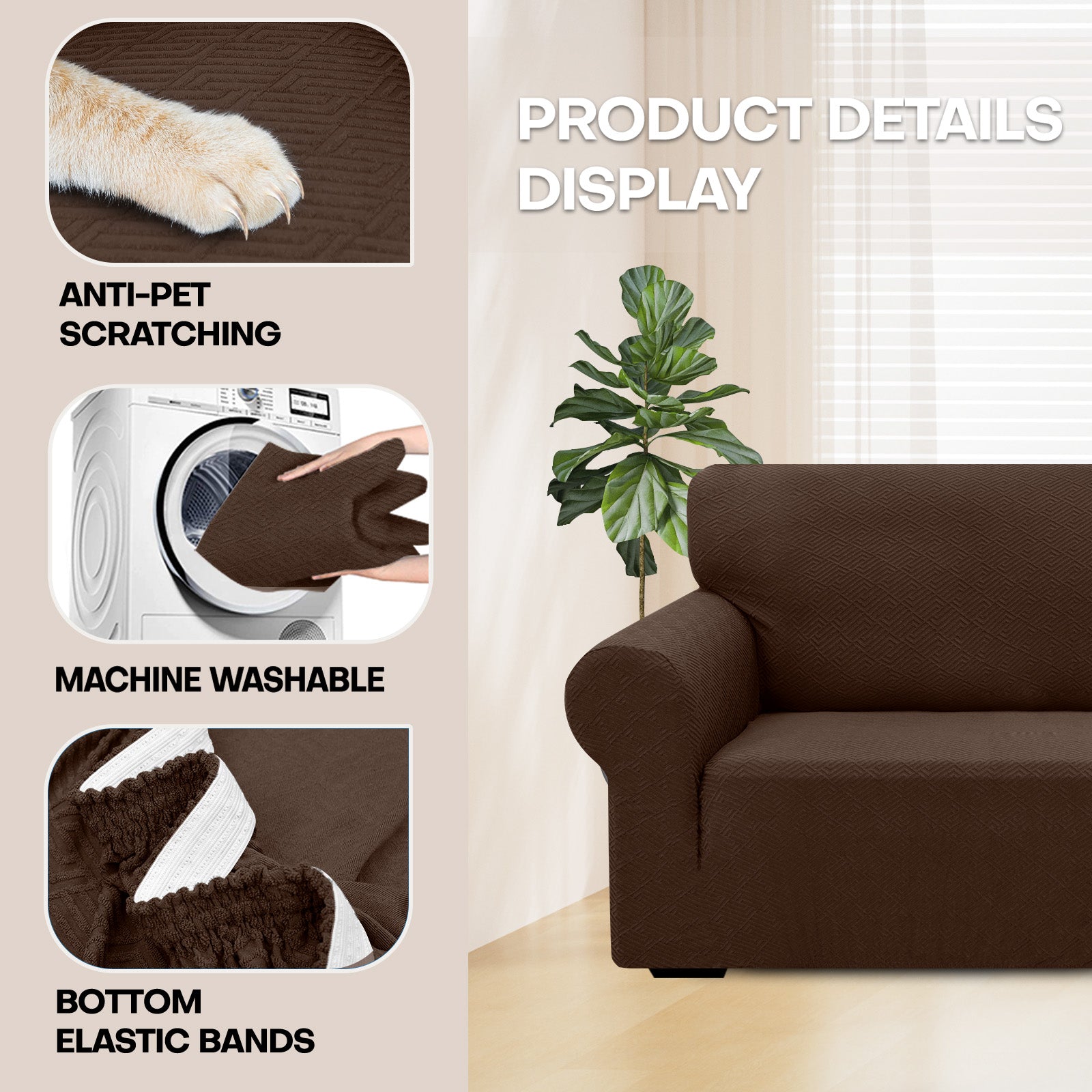 Copertura per divano a 3 posti YSTYLE Stretch con braccioli, motivo jacquard geometrico