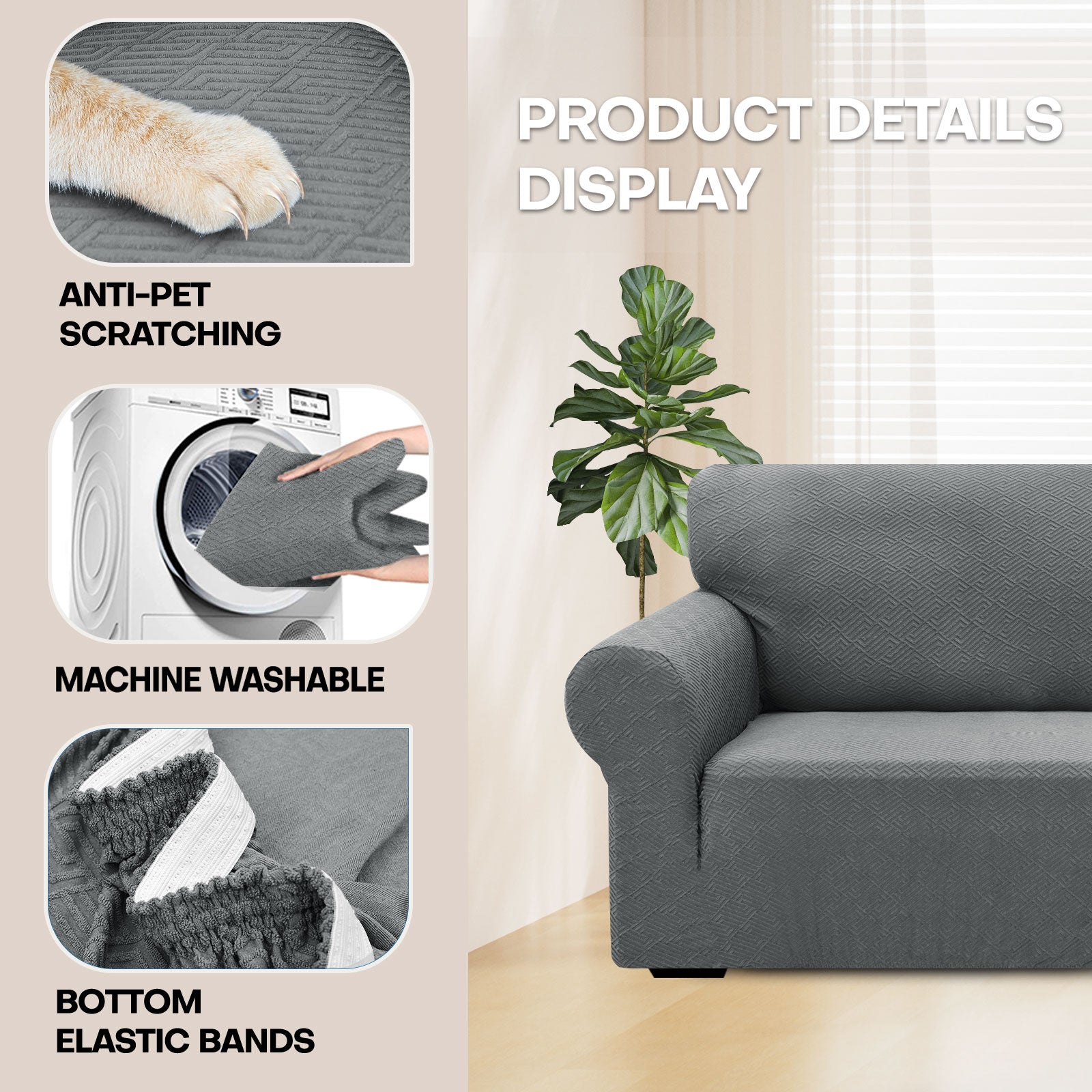 Copertura per divano a 3 posti YSTYLE Stretch con braccioli, motivo jacquard geometrico