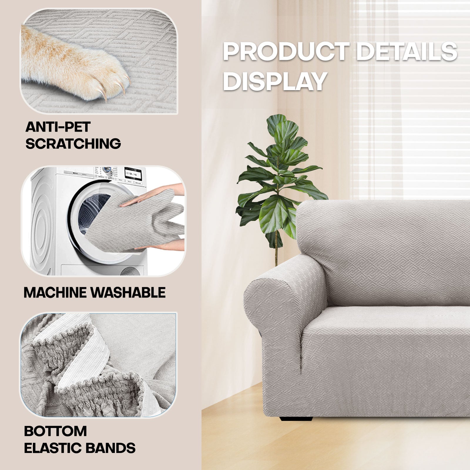 Copertura per divano a 3 posti YSTYLE Stretch con braccioli, motivo jacquard geometrico